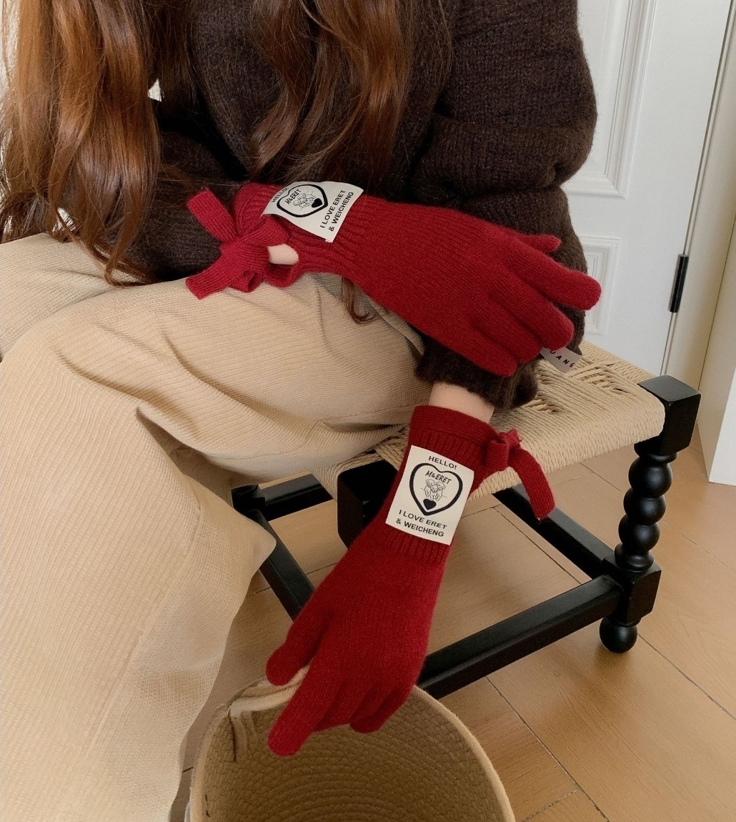 ウール混リボンパッチフィンガーホール手袋 | 詳細画像15