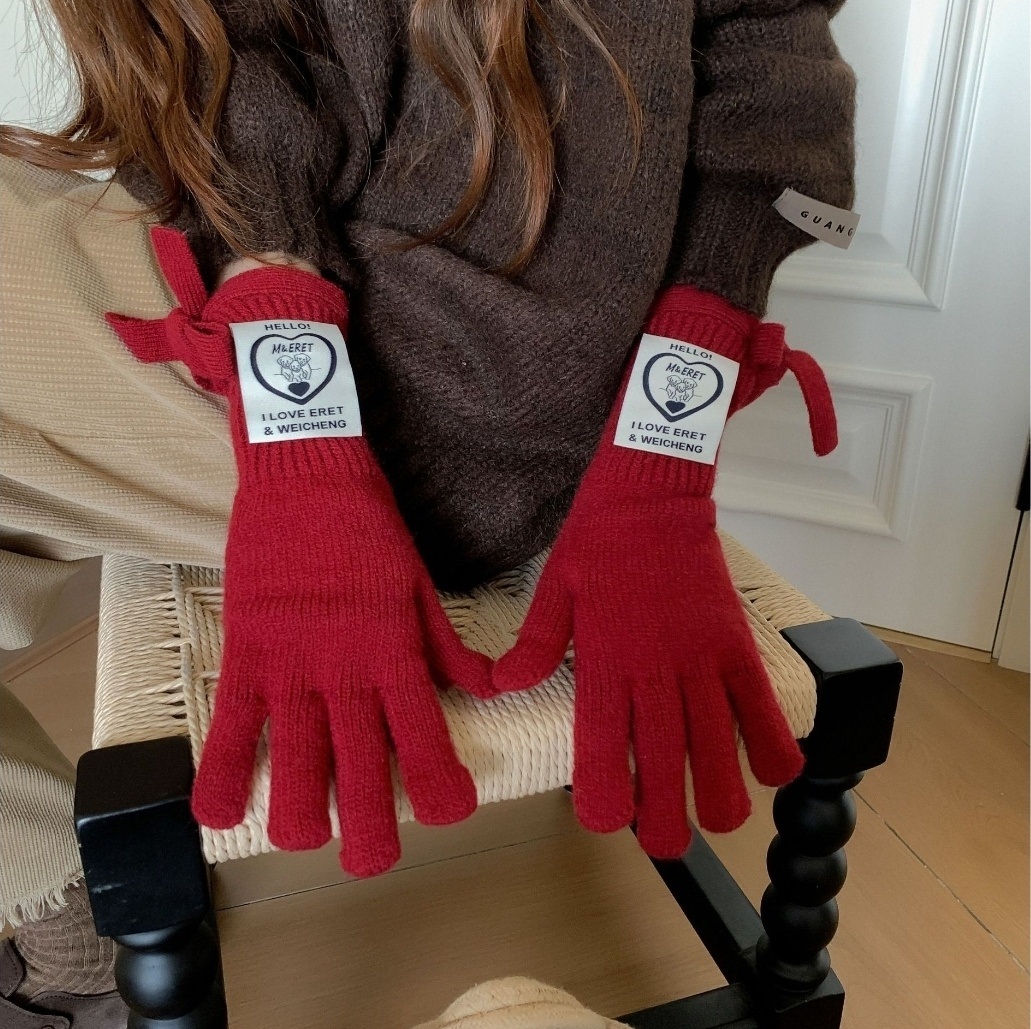 ウール混リボンパッチフィンガーホール手袋 | 詳細画像16