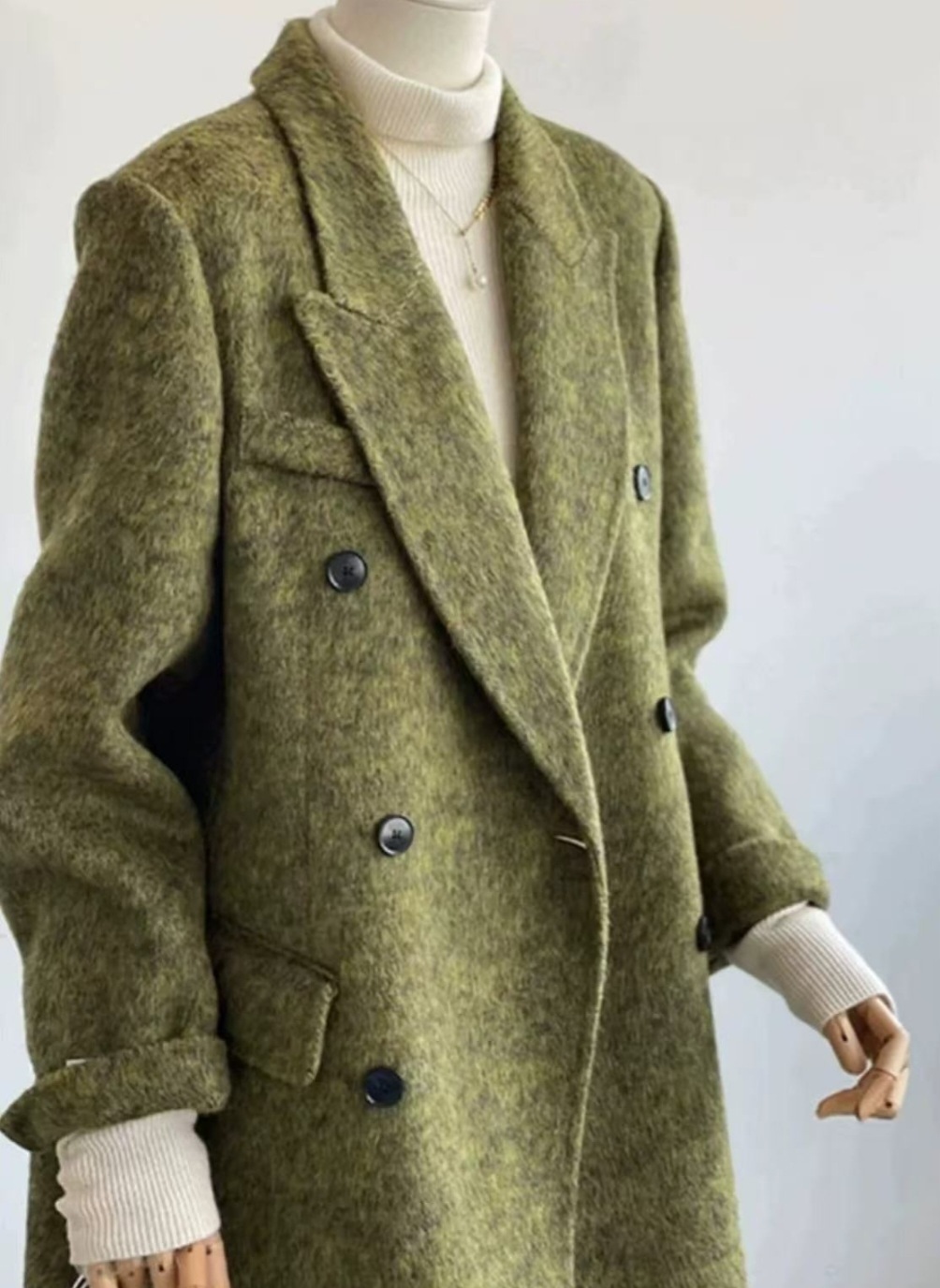 ウール混ボタンテーラードカラーロングコート | 詳細画像14