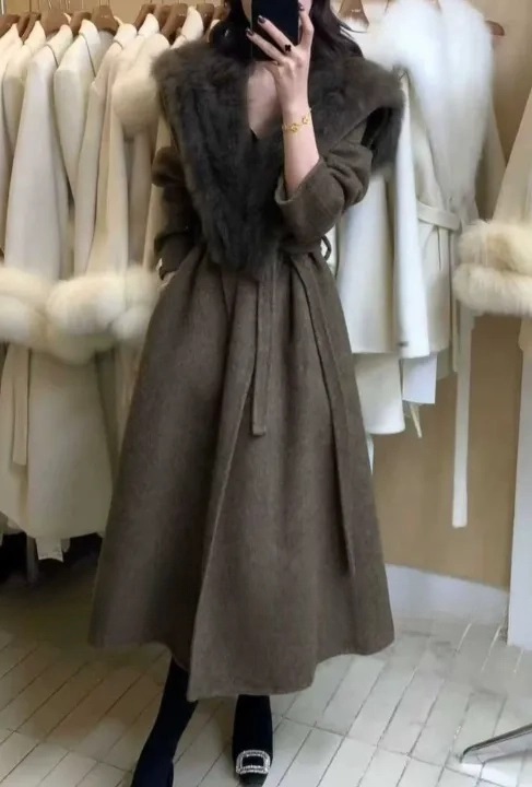 メルトンタッチフォックスファーカラーロングビッグコートファーセット | 詳細画像4