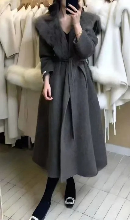 メルトンタッチフォックスファーカラーロングビッグコートファーセット | 詳細画像7