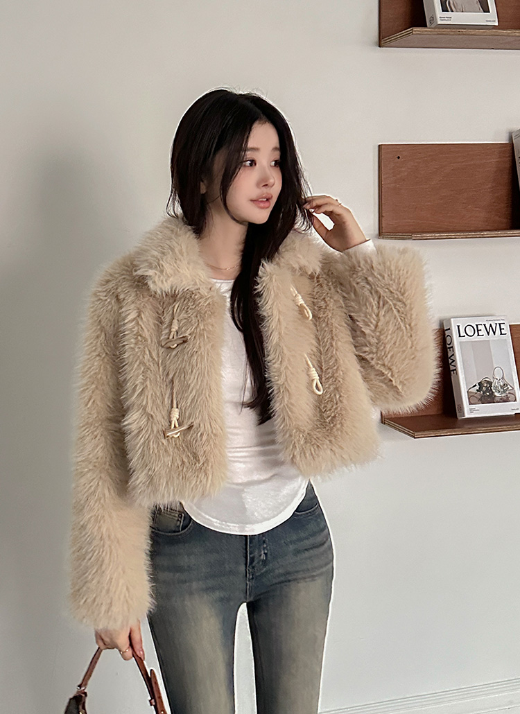 エコファーカラーショートポケットトグルボタンジャケット