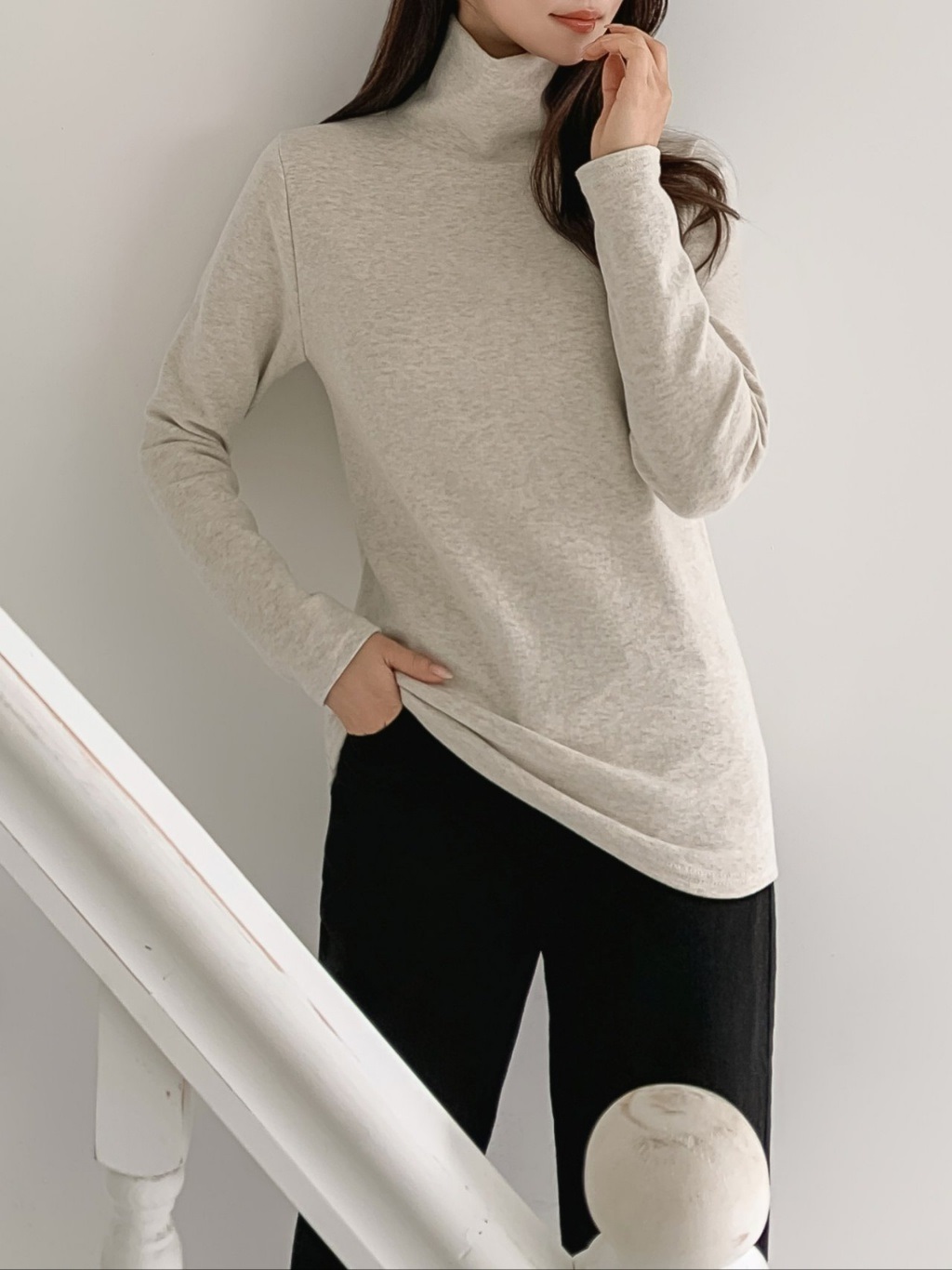 起毛ピーチ起毛ストレッチタートルネックスリム長袖Tシャツ | 詳細画像6