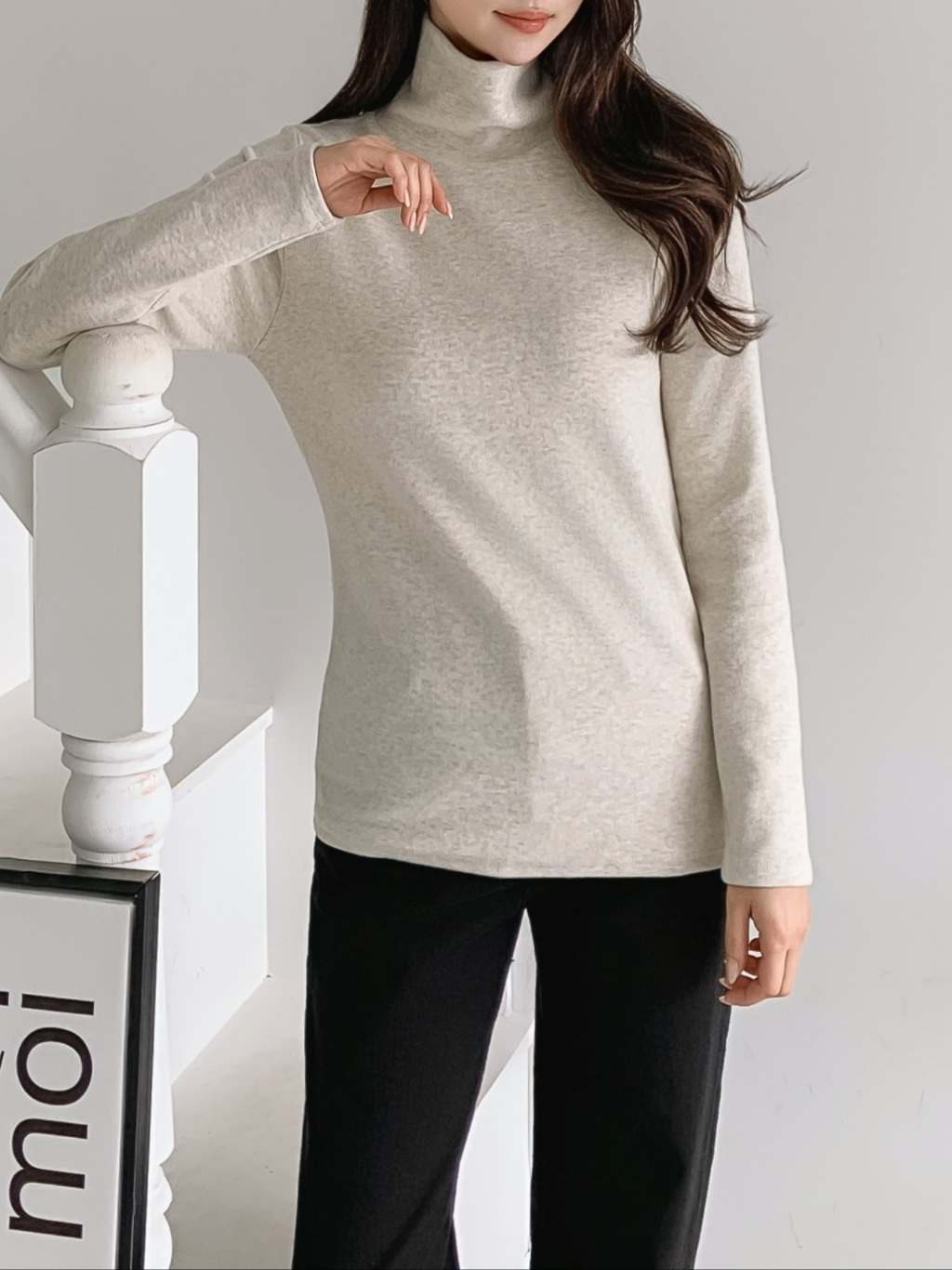 起毛ピーチ起毛ストレッチタートルネックスリム長袖Tシャツ | 詳細画像10