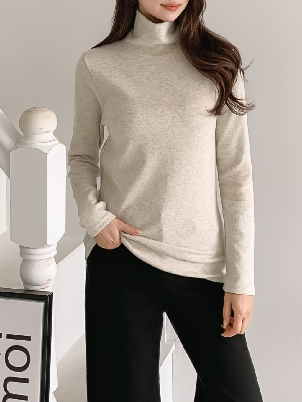 起毛ピーチ起毛ストレッチタートルネックスリム長袖Tシャツ | 詳細画像11