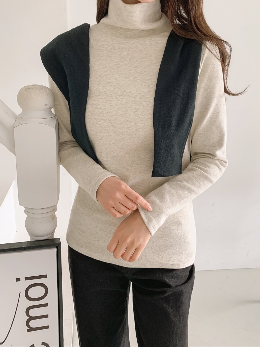 起毛ピーチ起毛ストレッチタートルネックスリム長袖Tシャツ | 詳細画像13