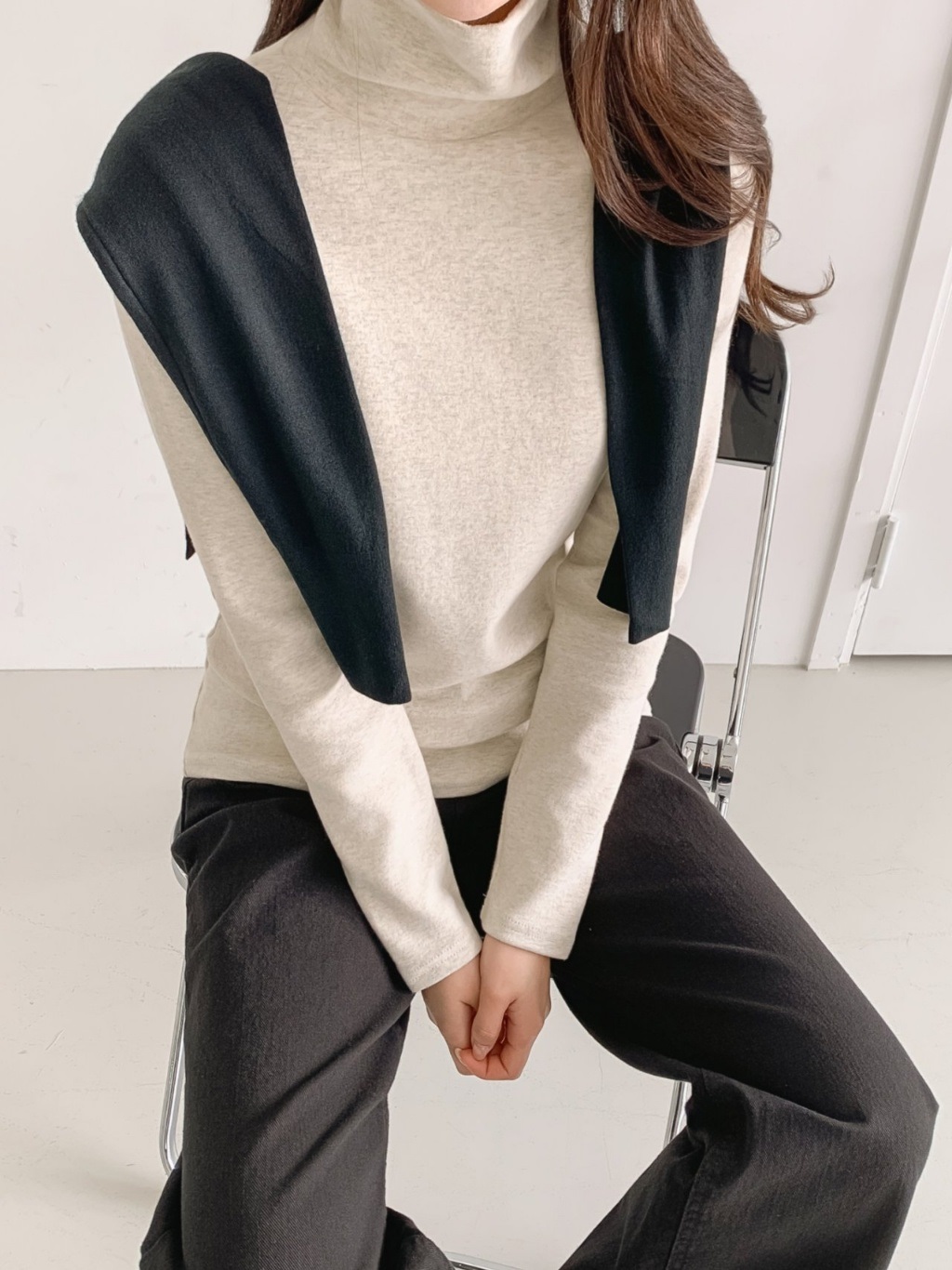 起毛ピーチ起毛ストレッチタートルネックスリム長袖Tシャツ | 詳細画像14