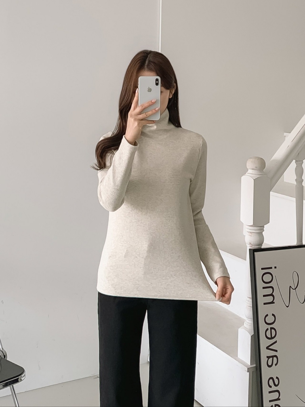 起毛ピーチ起毛ストレッチタートルネックスリム長袖Tシャツ | 詳細画像16