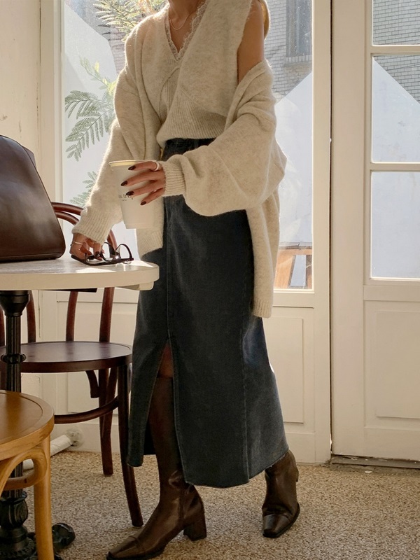 コンビウール混ルーズ長袖レースカーディガンベストアンサンブル | 詳細画像7