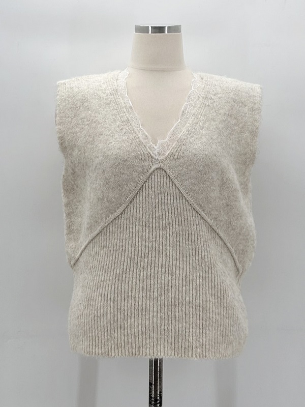 コンビウール混ルーズ長袖レースカーディガンベストアンサンブル | 詳細画像8