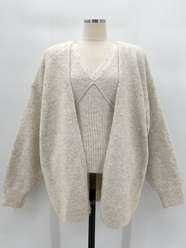 コンビウール混ルーズ長袖レースカーディガンベストアンサンブル | 詳細画像9