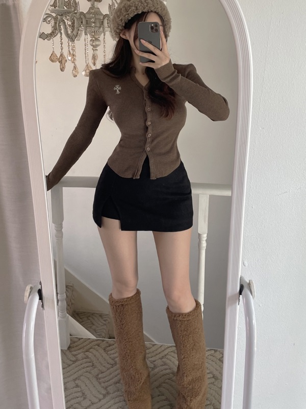 ストレッチクロップドスリムレイヤード風長袖ニット | 詳細画像9