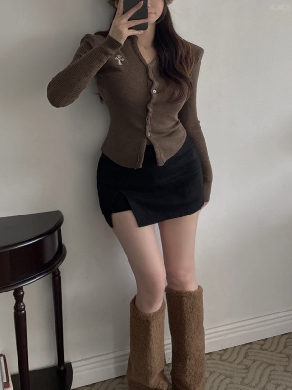 ストレッチクロップドスリムレイヤード風長袖ニット | 詳細画像8