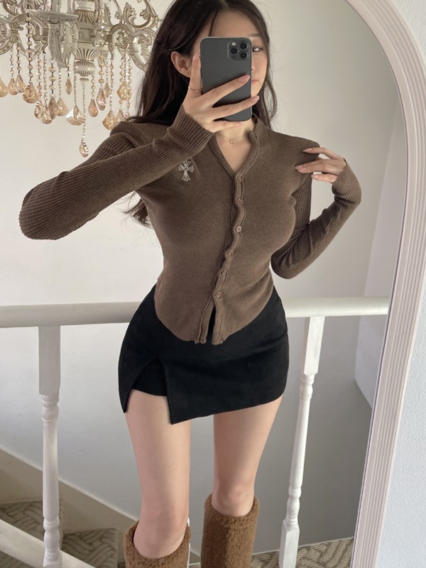 ストレッチクロップドスリムレイヤード風長袖ニット | 詳細画像2