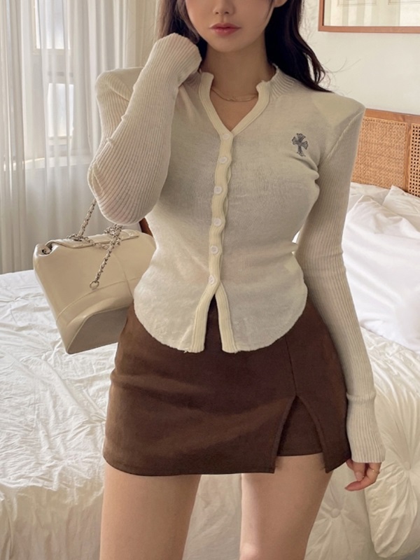 ストレッチクロップドスリムレイヤード風長袖ニット | 詳細画像3