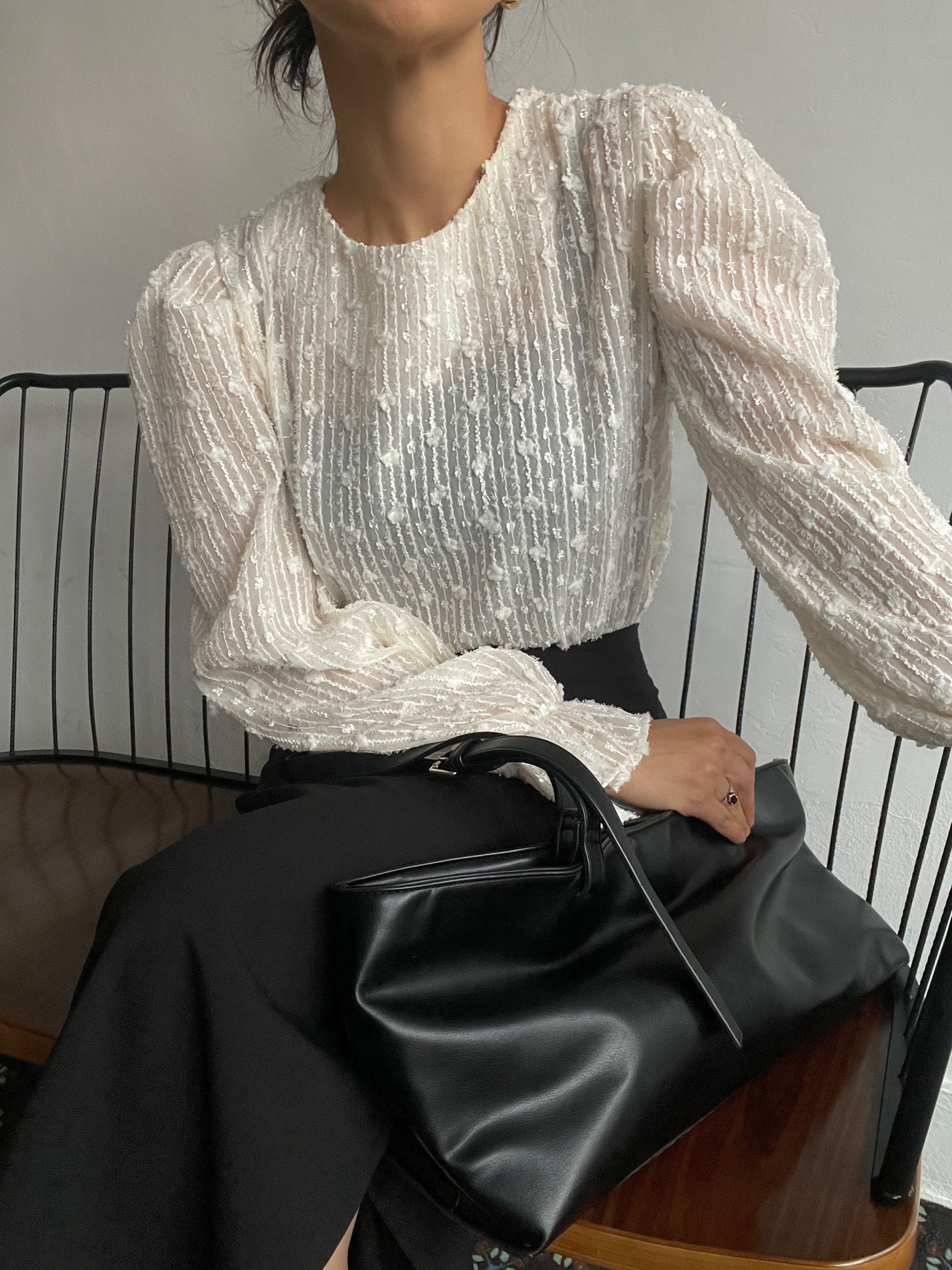 シースルーパフスリーブベルスリーブ長袖ブラウス | 詳細画像2