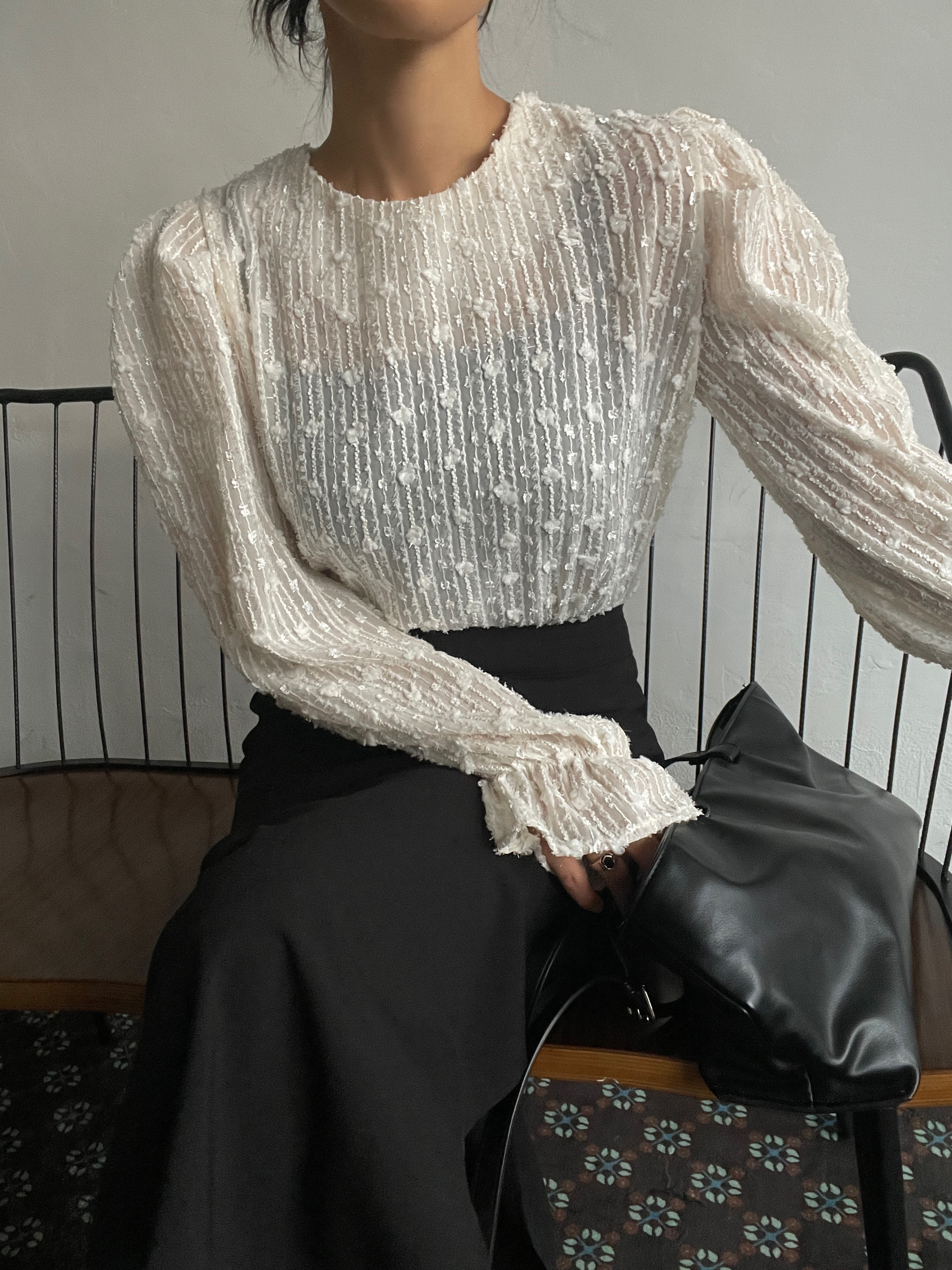 シースルーパフスリーブベルスリーブ長袖ブラウス | 詳細画像3