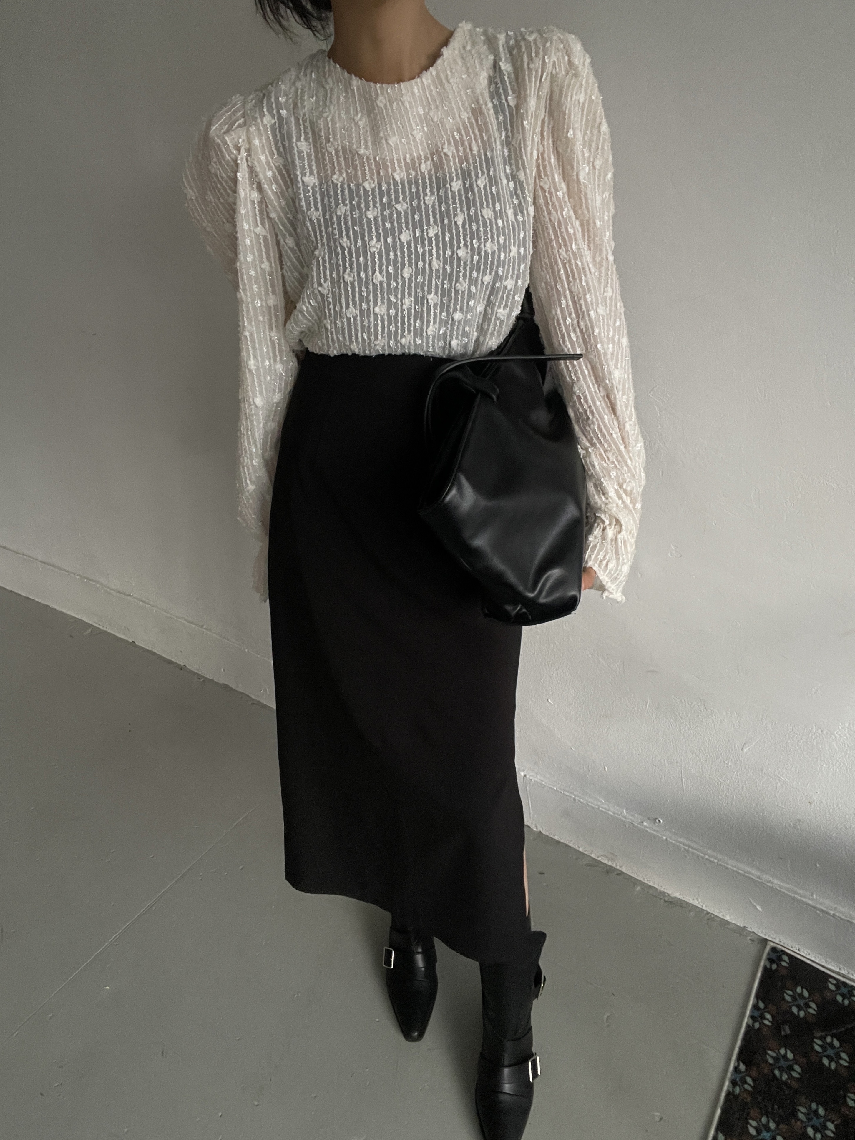 シースルーパフスリーブベルスリーブ長袖ブラウス | 詳細画像7