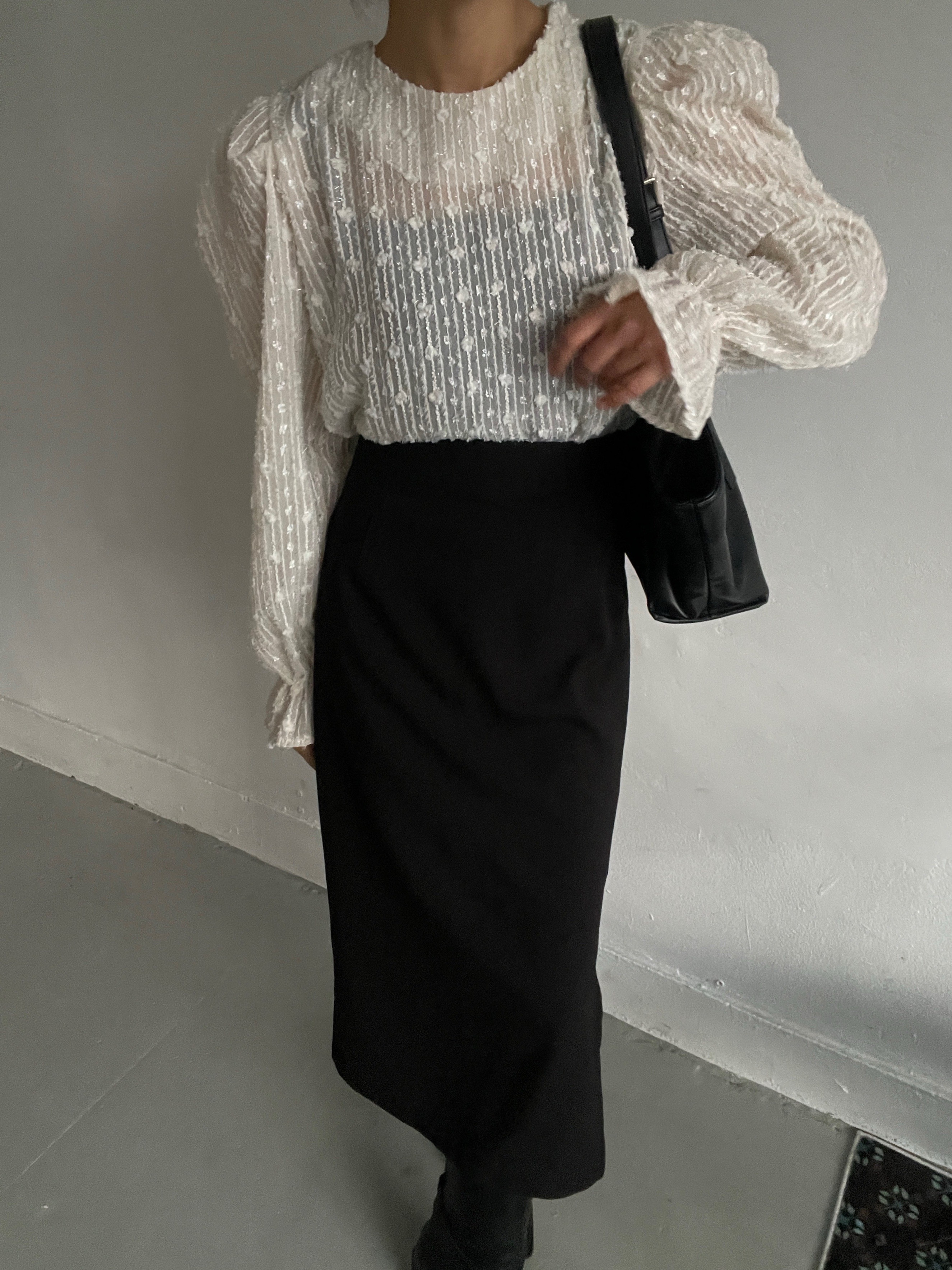 シースルーパフスリーブベルスリーブ長袖ブラウス | 詳細画像8