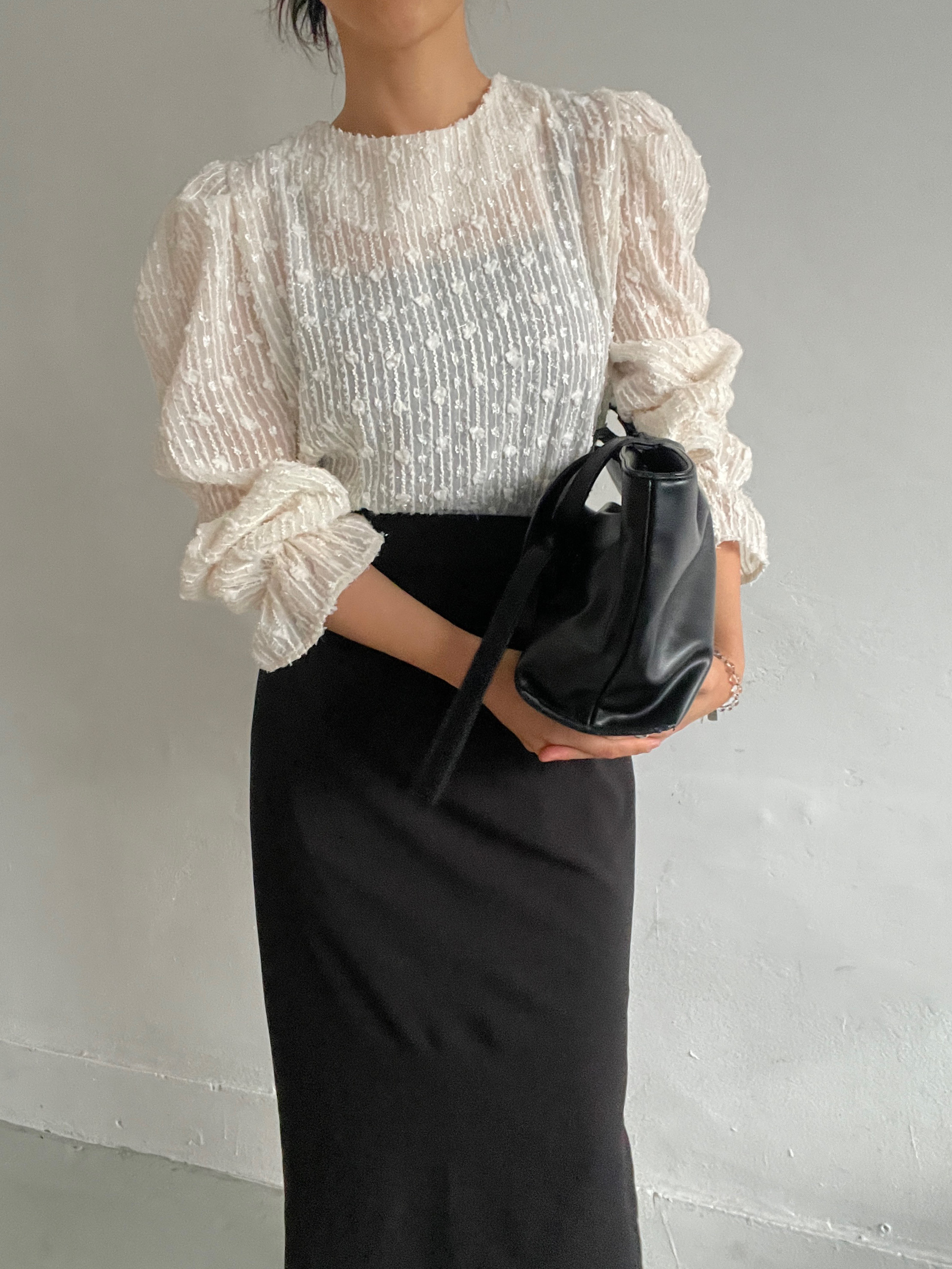 シースルーパフスリーブベルスリーブ長袖ブラウス | 詳細画像9