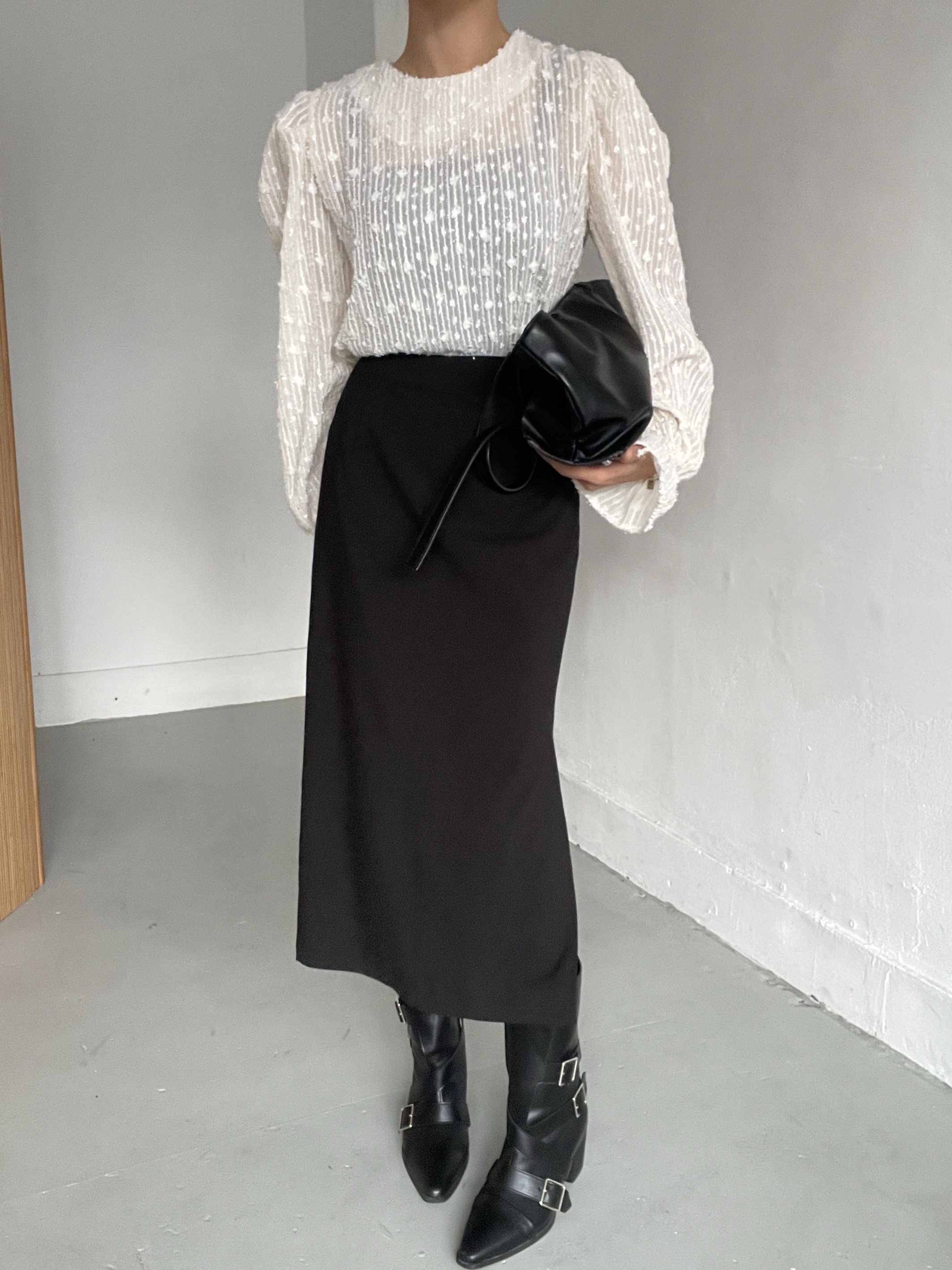 シースルーパフスリーブベルスリーブ長袖ブラウス | 詳細画像12