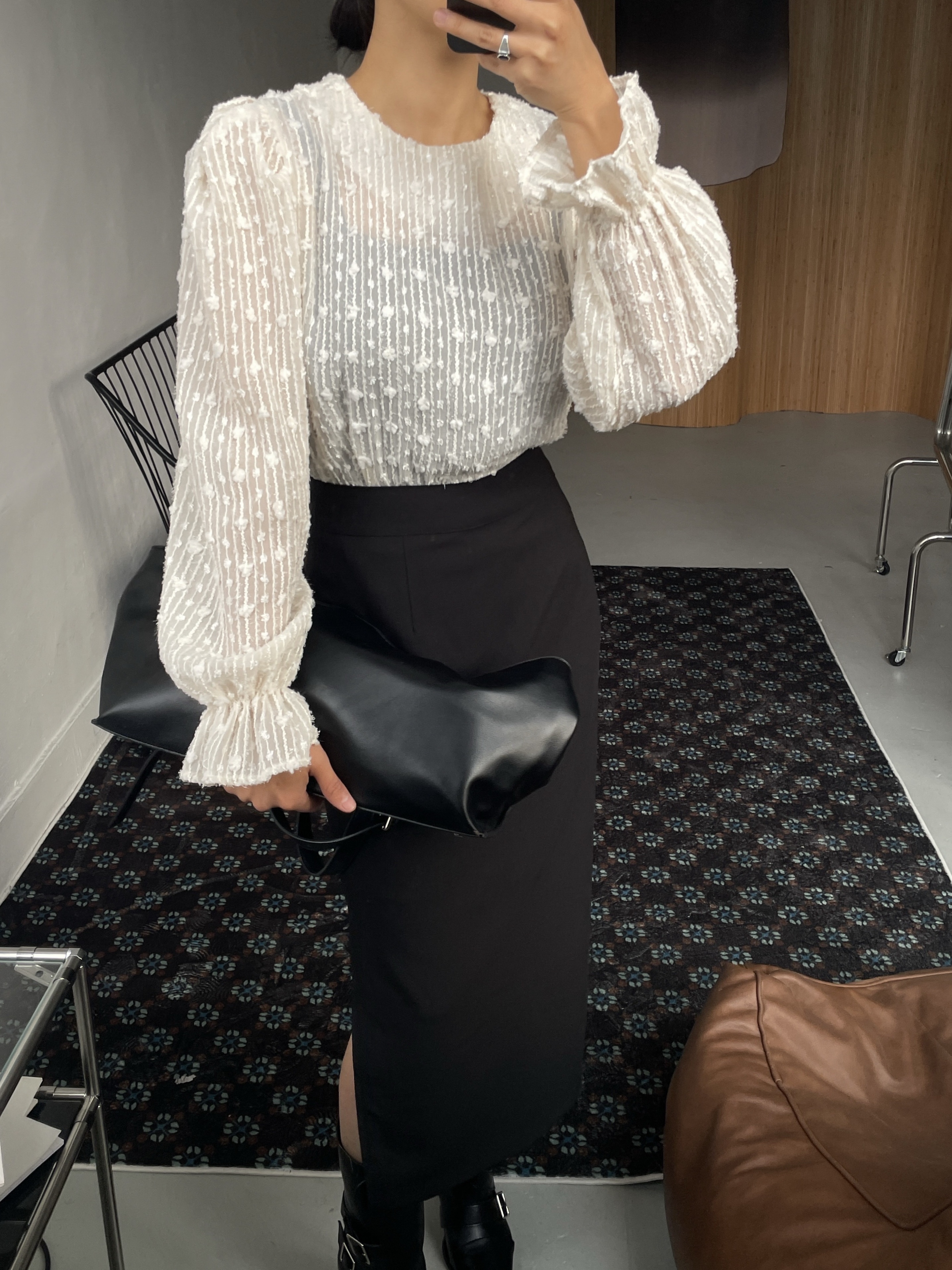 シースルーパフスリーブベルスリーブ長袖ブラウス | 詳細画像15