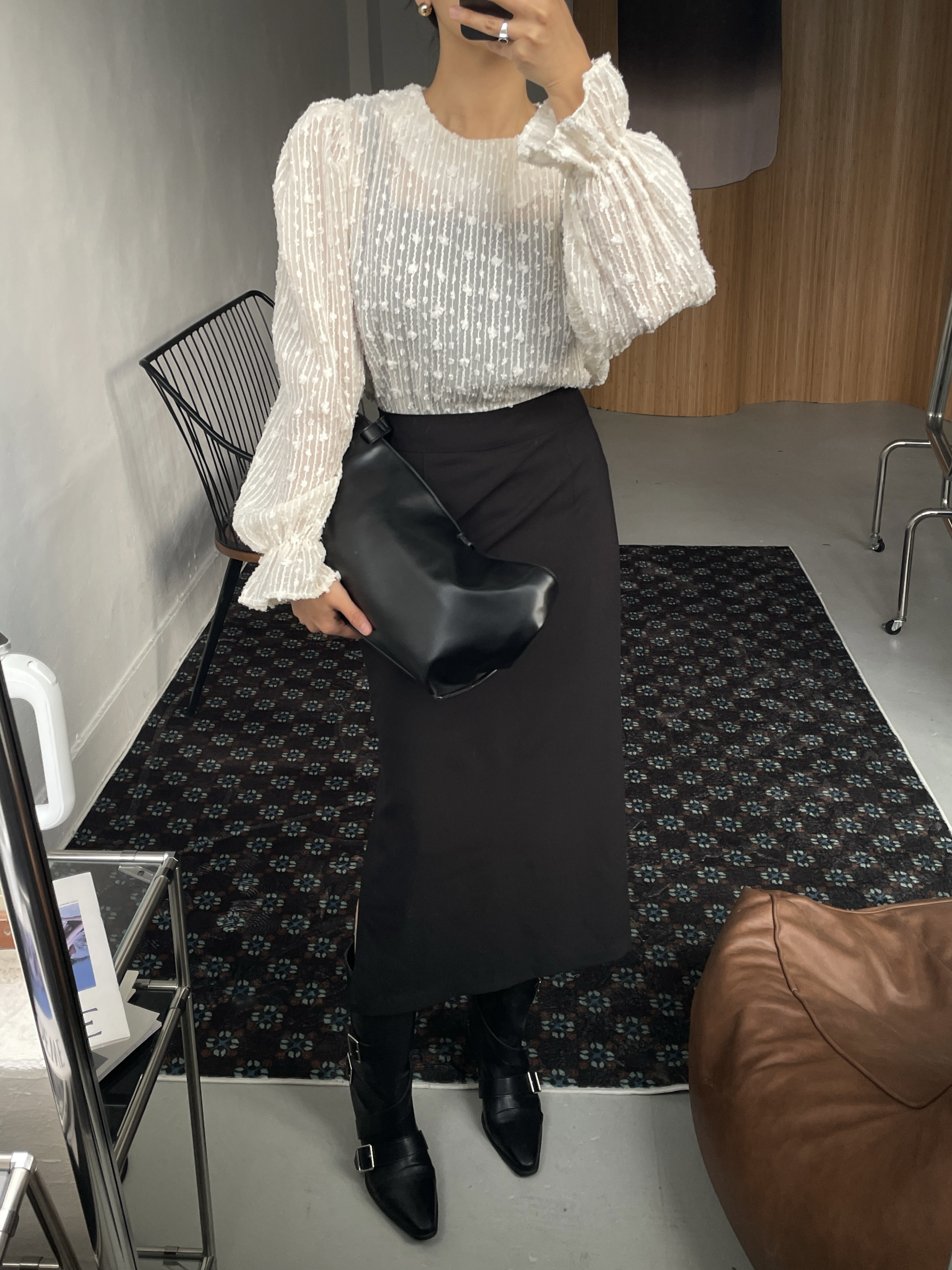 シースルーパフスリーブベルスリーブ長袖ブラウス | 詳細画像16