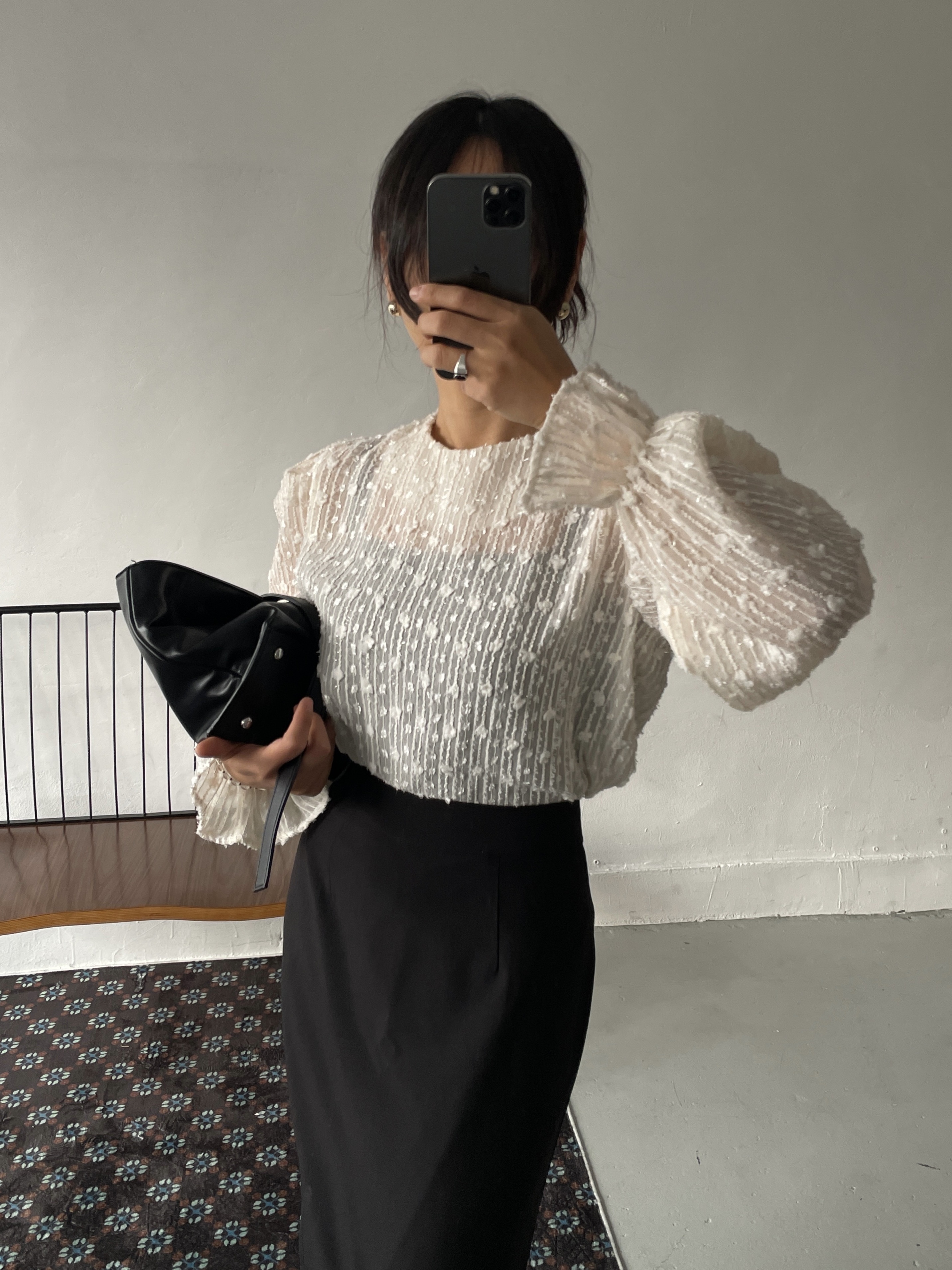 シースルーパフスリーブベルスリーブ長袖ブラウス | 詳細画像17