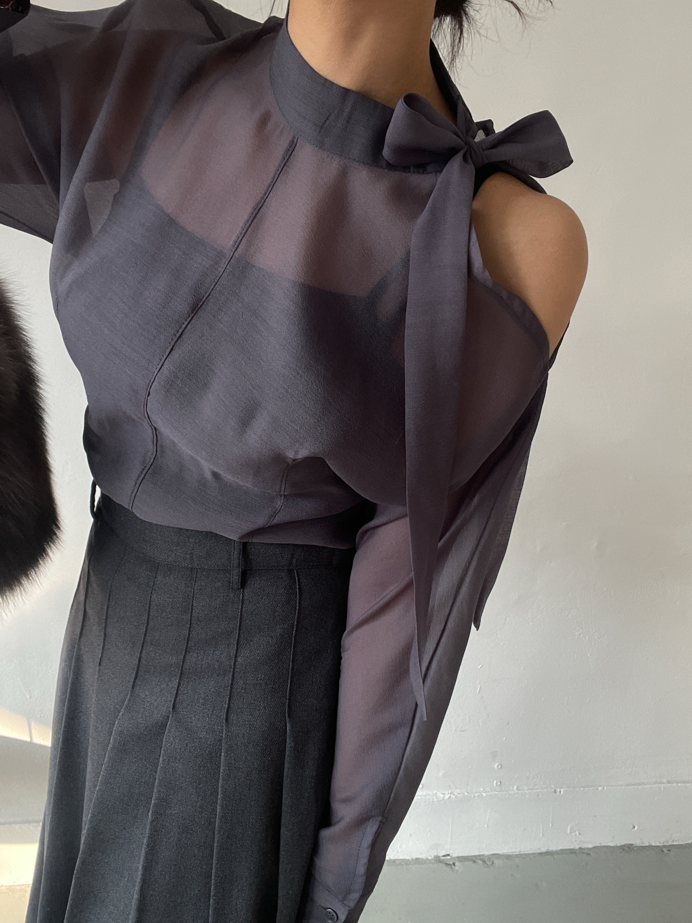 シースルーボウタイ長袖ブラウス | 詳細画像3