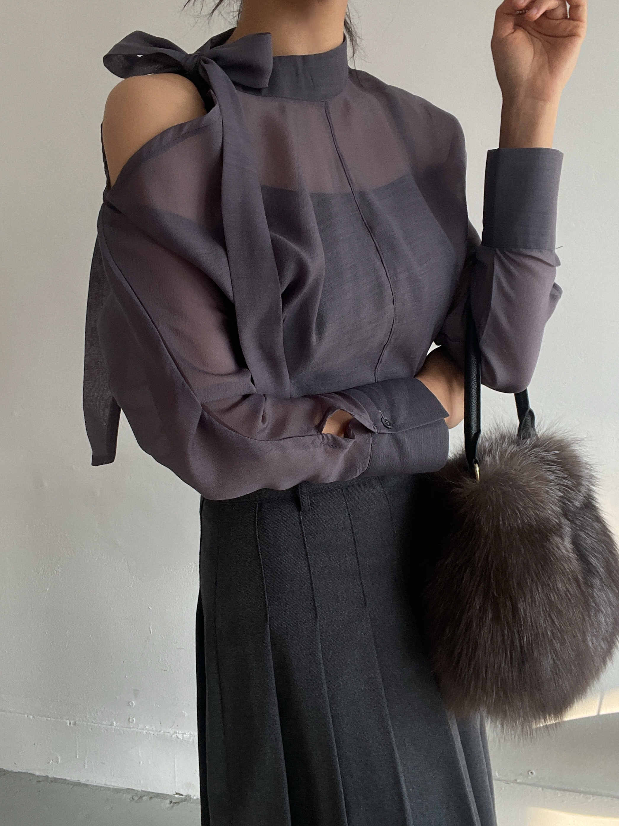 シースルーボウタイ長袖ブラウス | 詳細画像4