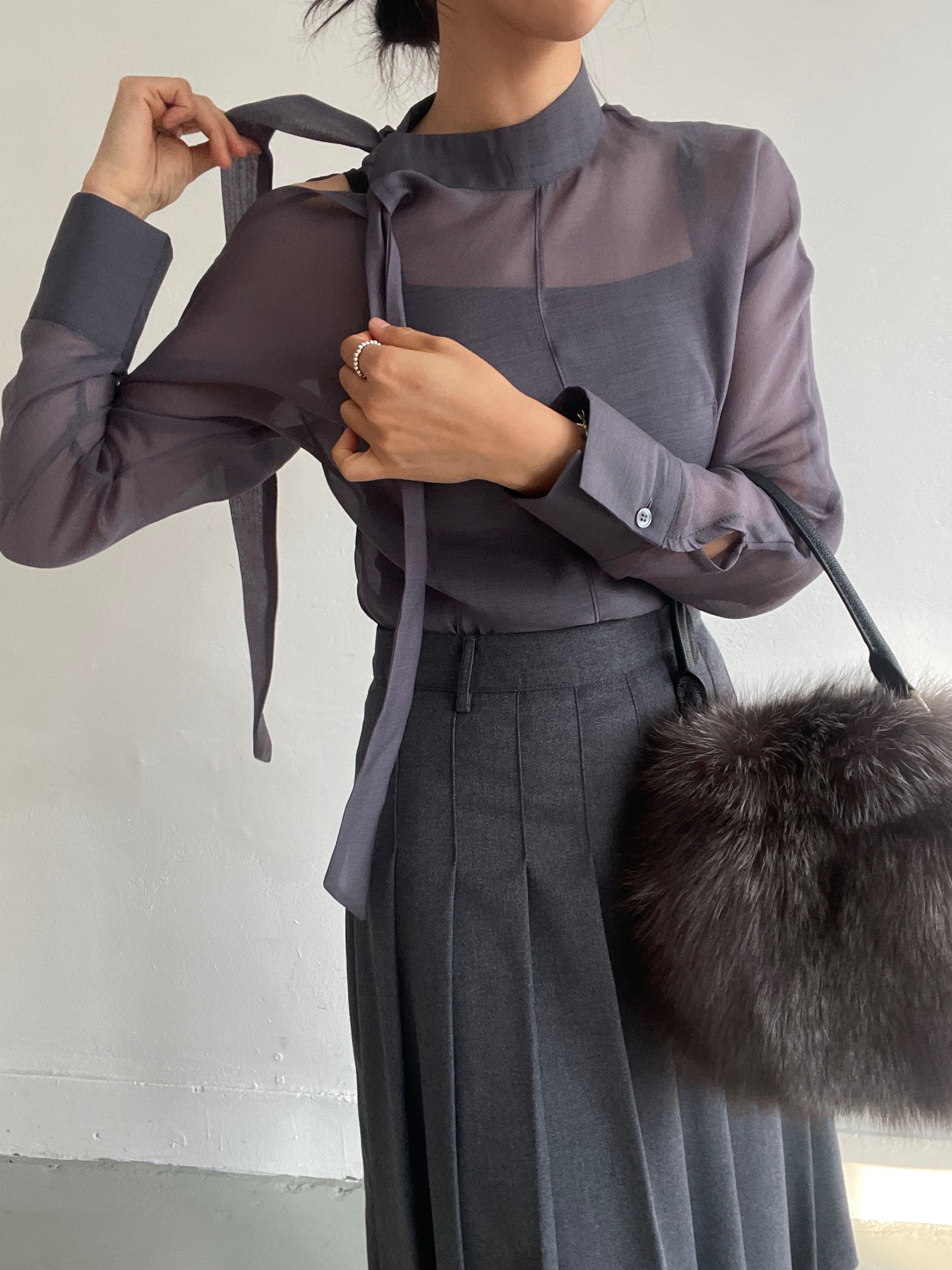 シースルーボウタイ長袖ブラウス | 詳細画像5