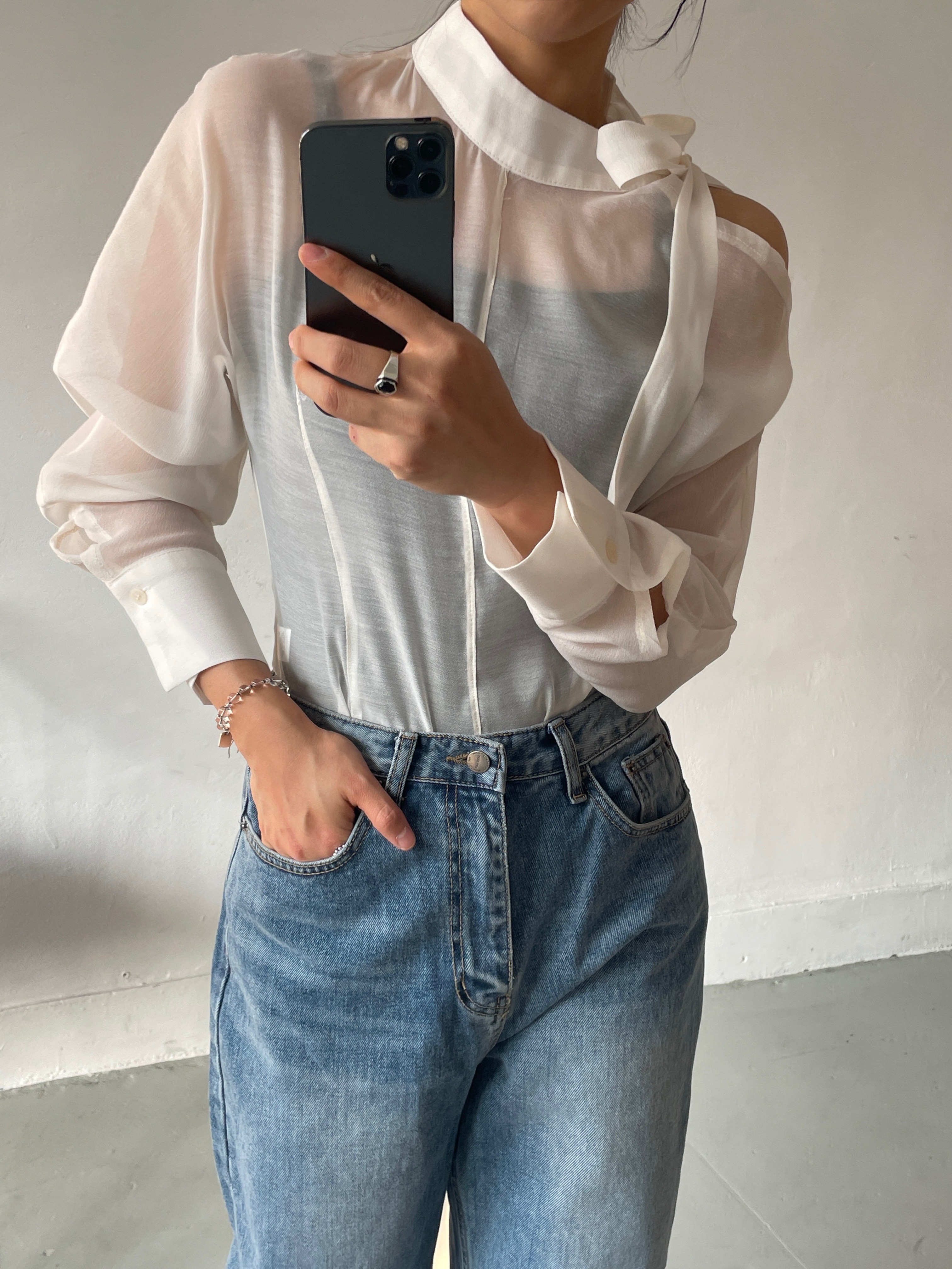 シースルーボウタイ長袖ブラウス | 詳細画像17