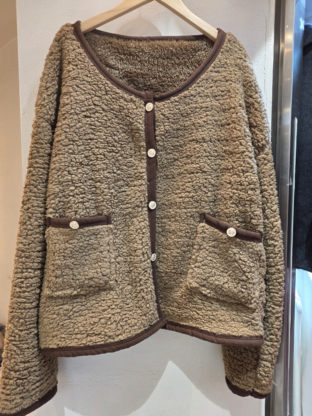 ボアツイード配色ボタンラウンドネック長袖カーディガン | 詳細画像6