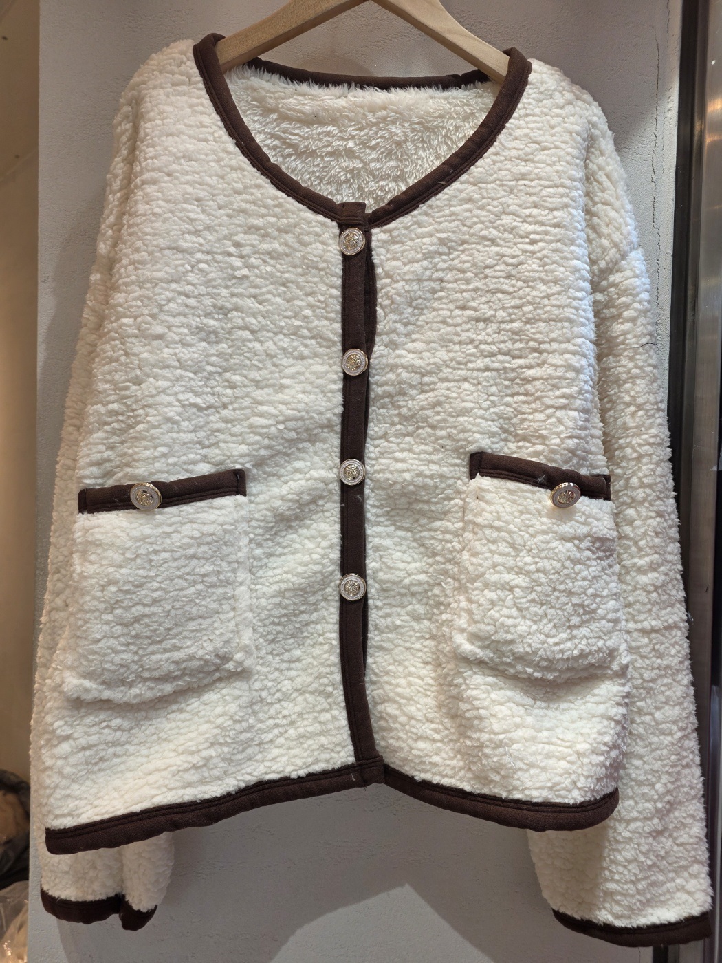 ボアツイード配色ボタンラウンドネック長袖カーディガン | 詳細画像7