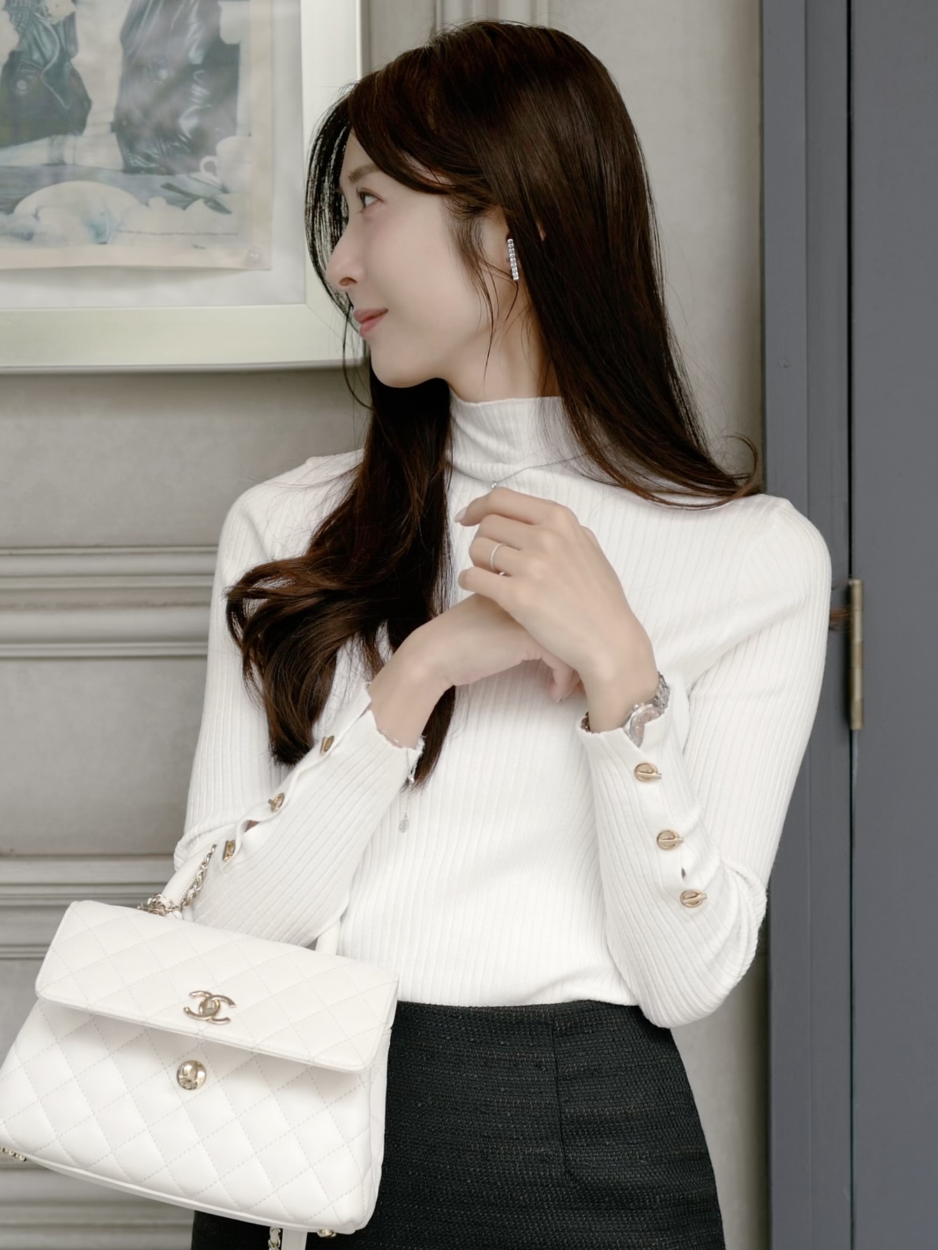 ゴールドボタン長袖リブニット | 詳細画像3