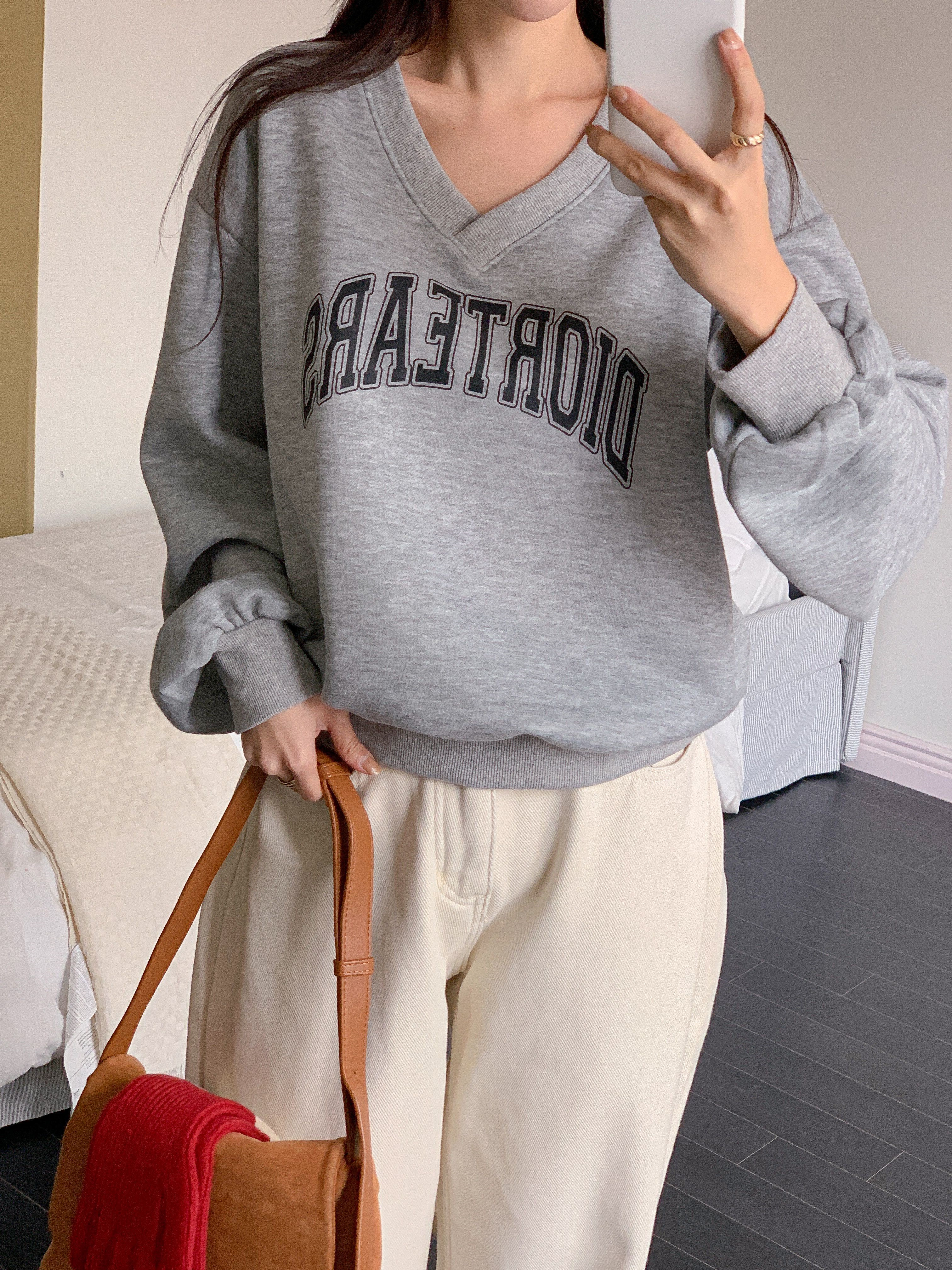 裏起毛Vネックルーズ長袖ロゴスウェット | 詳細画像4