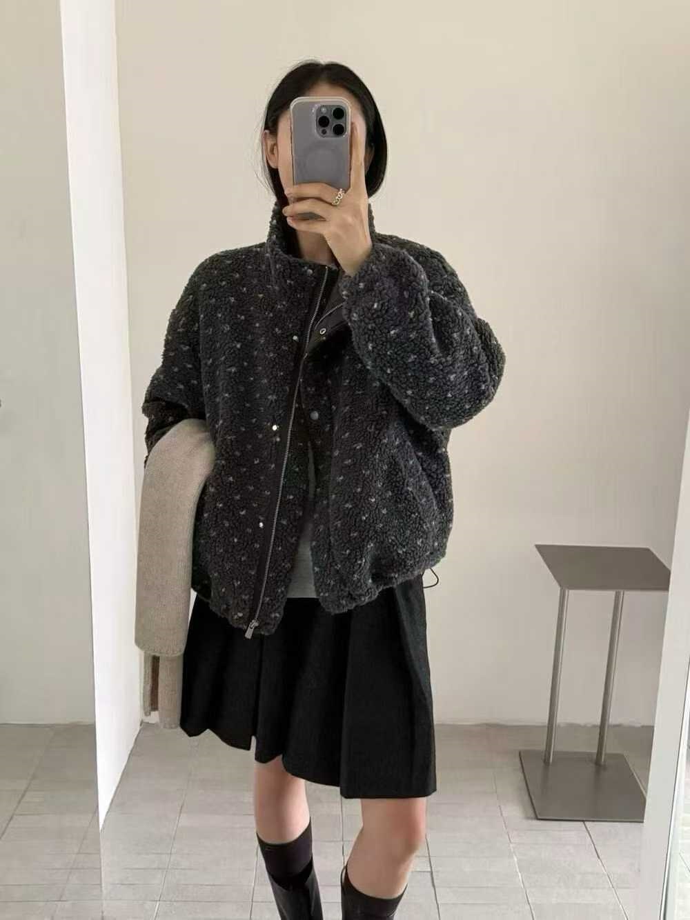 ボアジップアップハイネックドローストリングポケット長袖ジャンパー | 詳細画像2