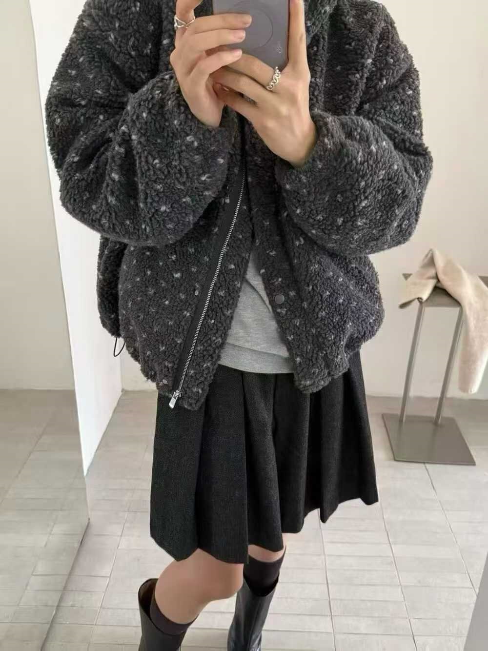 ボアジップアップハイネックドローストリングポケット長袖ジャンパー | 詳細画像3