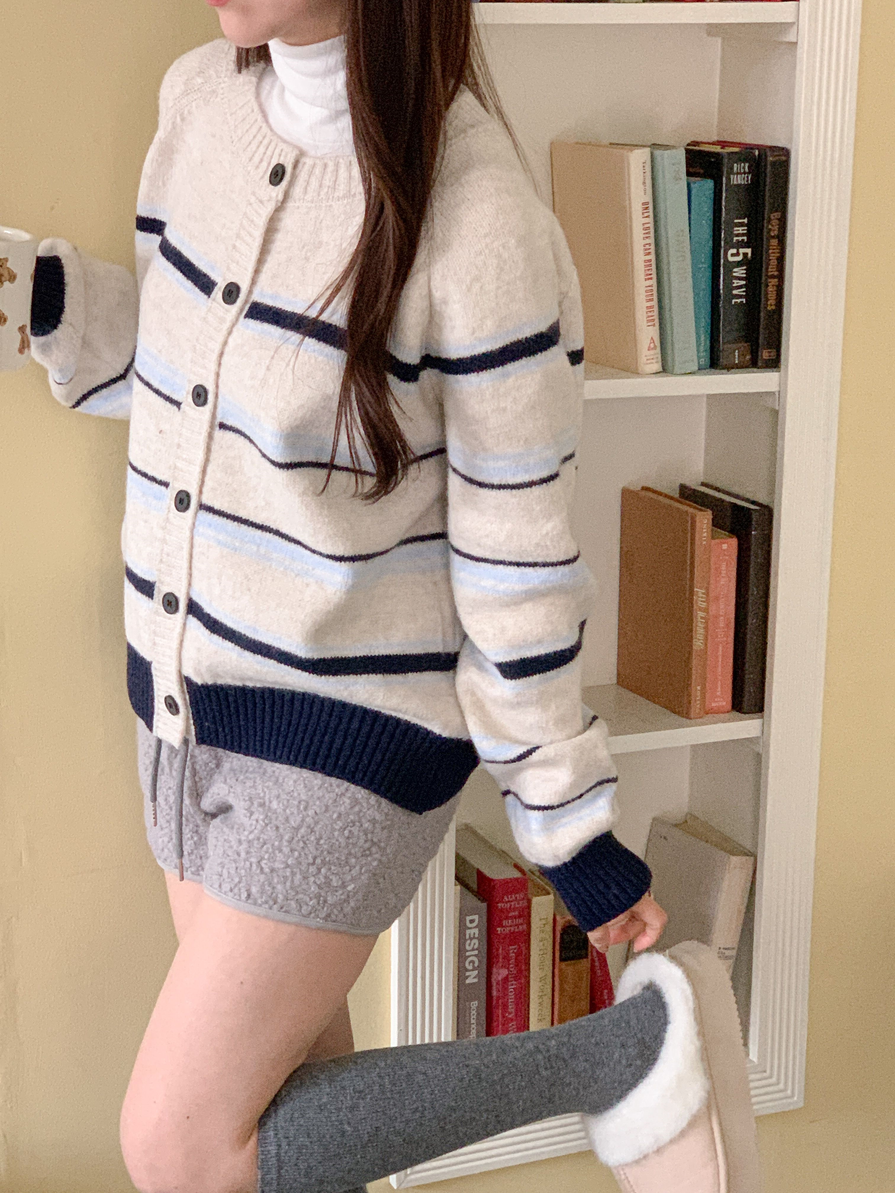 ボタンラウンドネック長袖ボーダーカーディガン | 詳細画像2