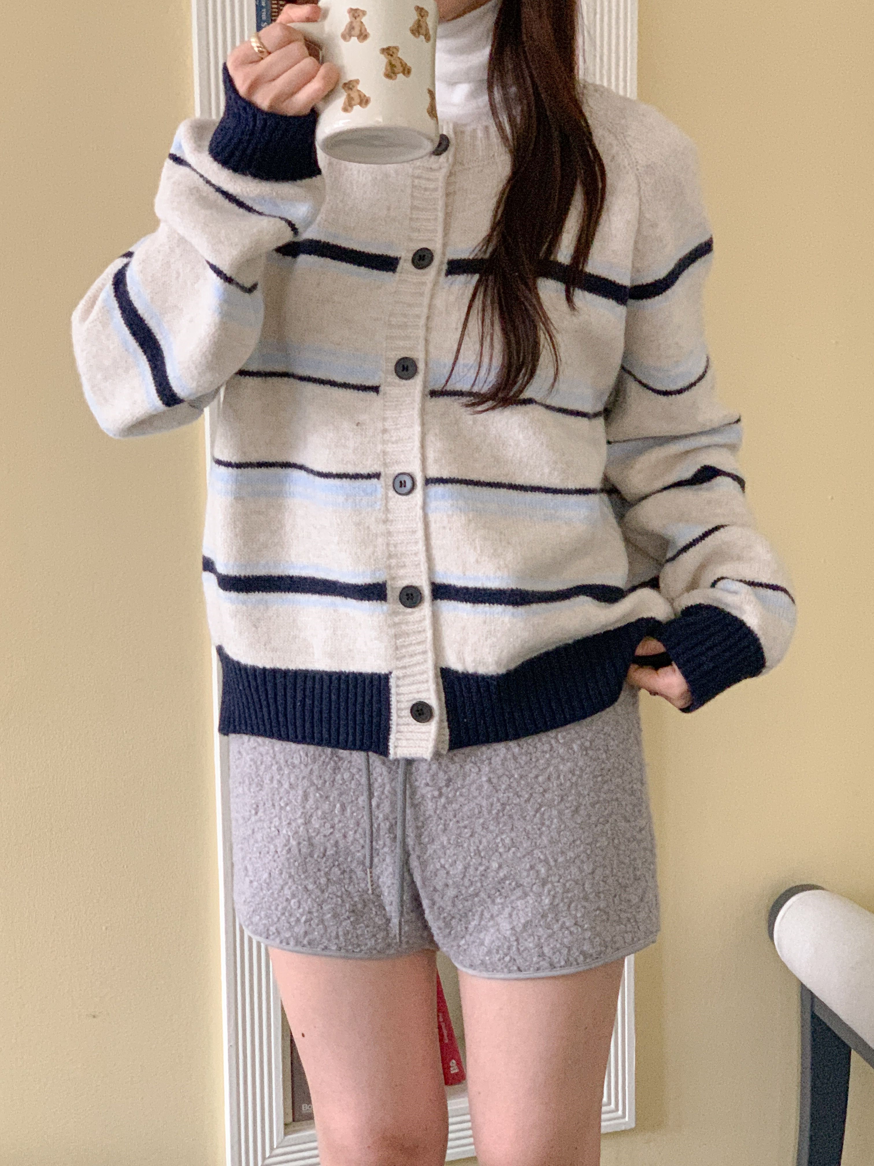 ボタンラウンドネック長袖ボーダーカーディガン | 詳細画像3