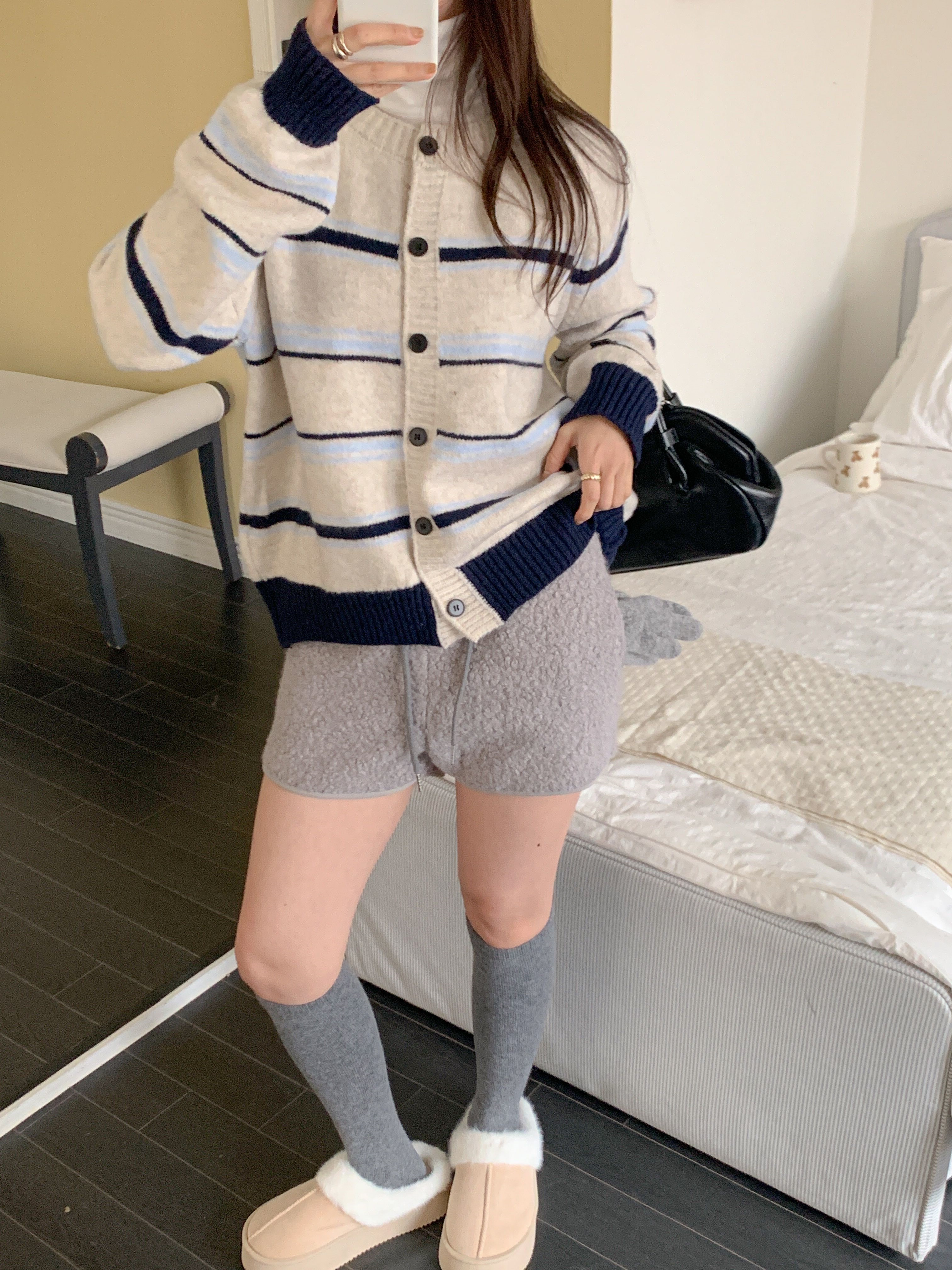 ボタンラウンドネック長袖ボーダーカーディガン | 詳細画像7