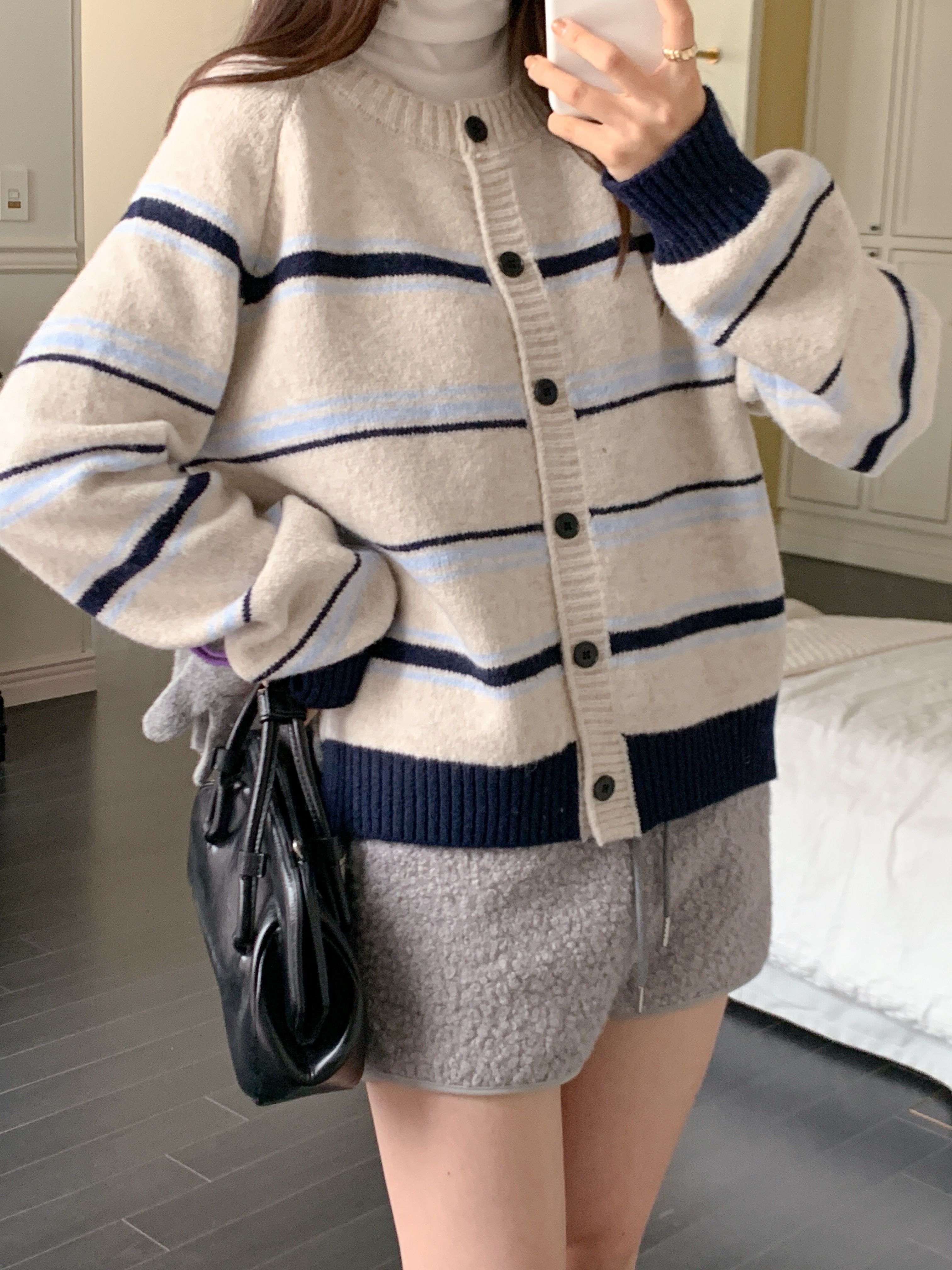 ボタンラウンドネック長袖ボーダーカーディガン | 詳細画像8