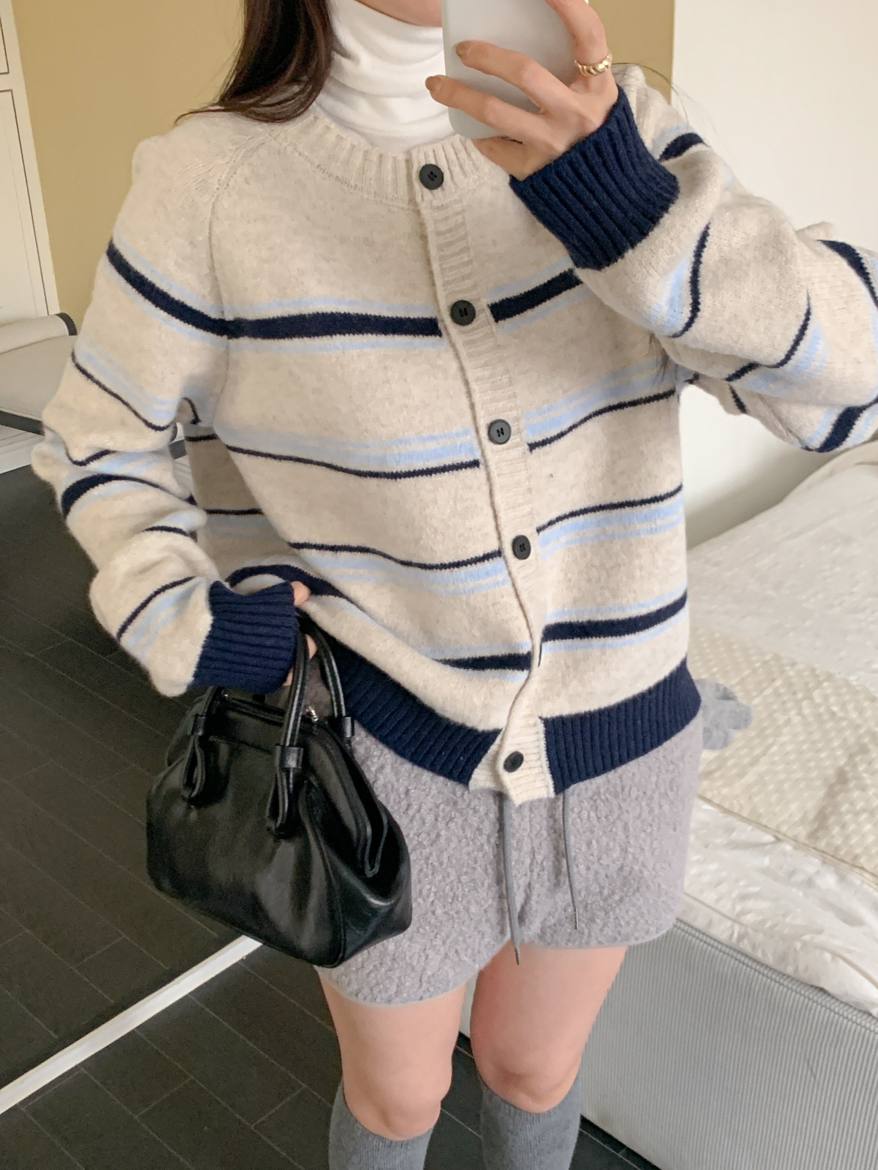 ボタンラウンドネック長袖ボーダーカーディガン | 詳細画像10