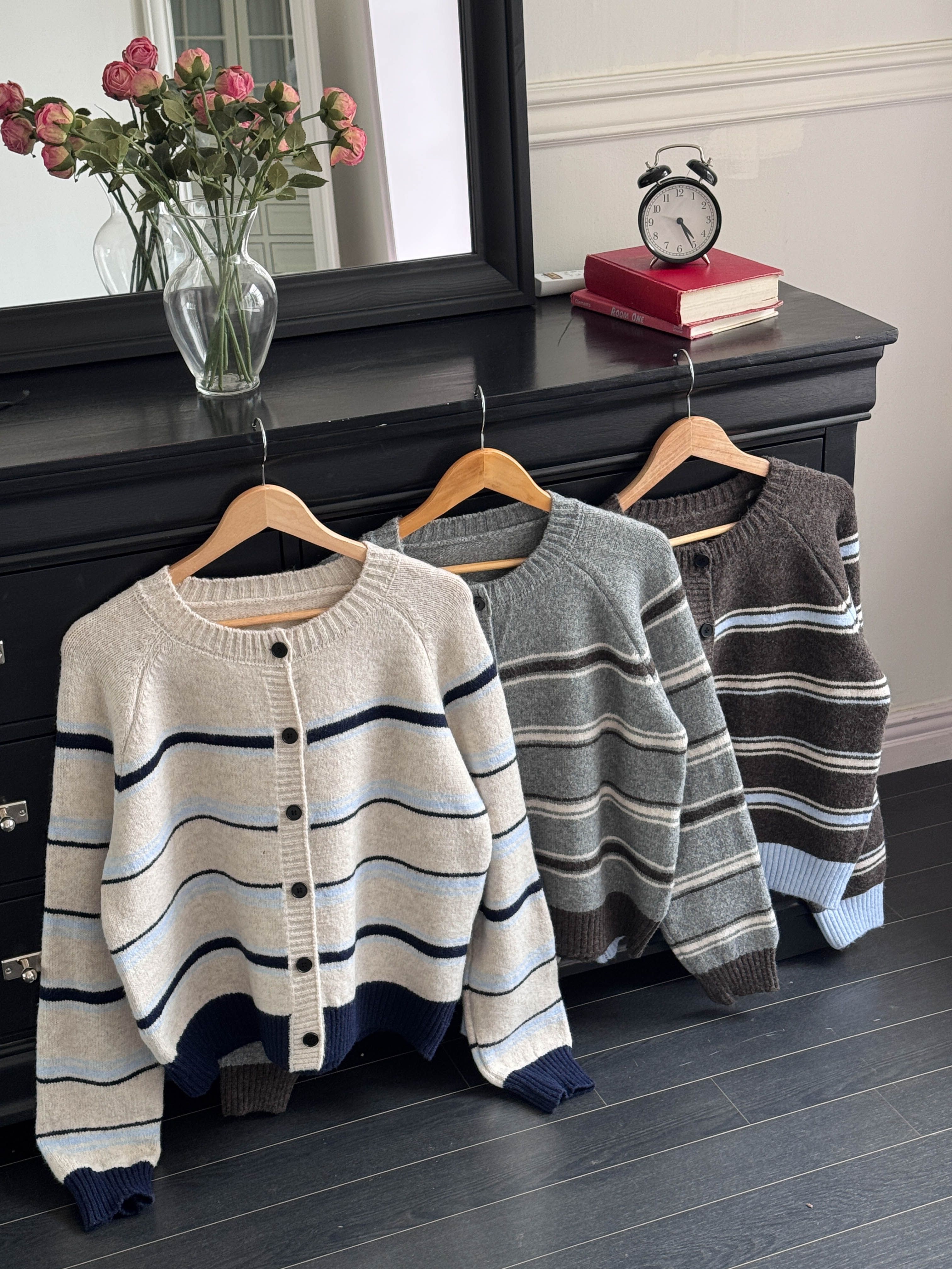 ボタンラウンドネック長袖ボーダーカーディガン | 詳細画像21