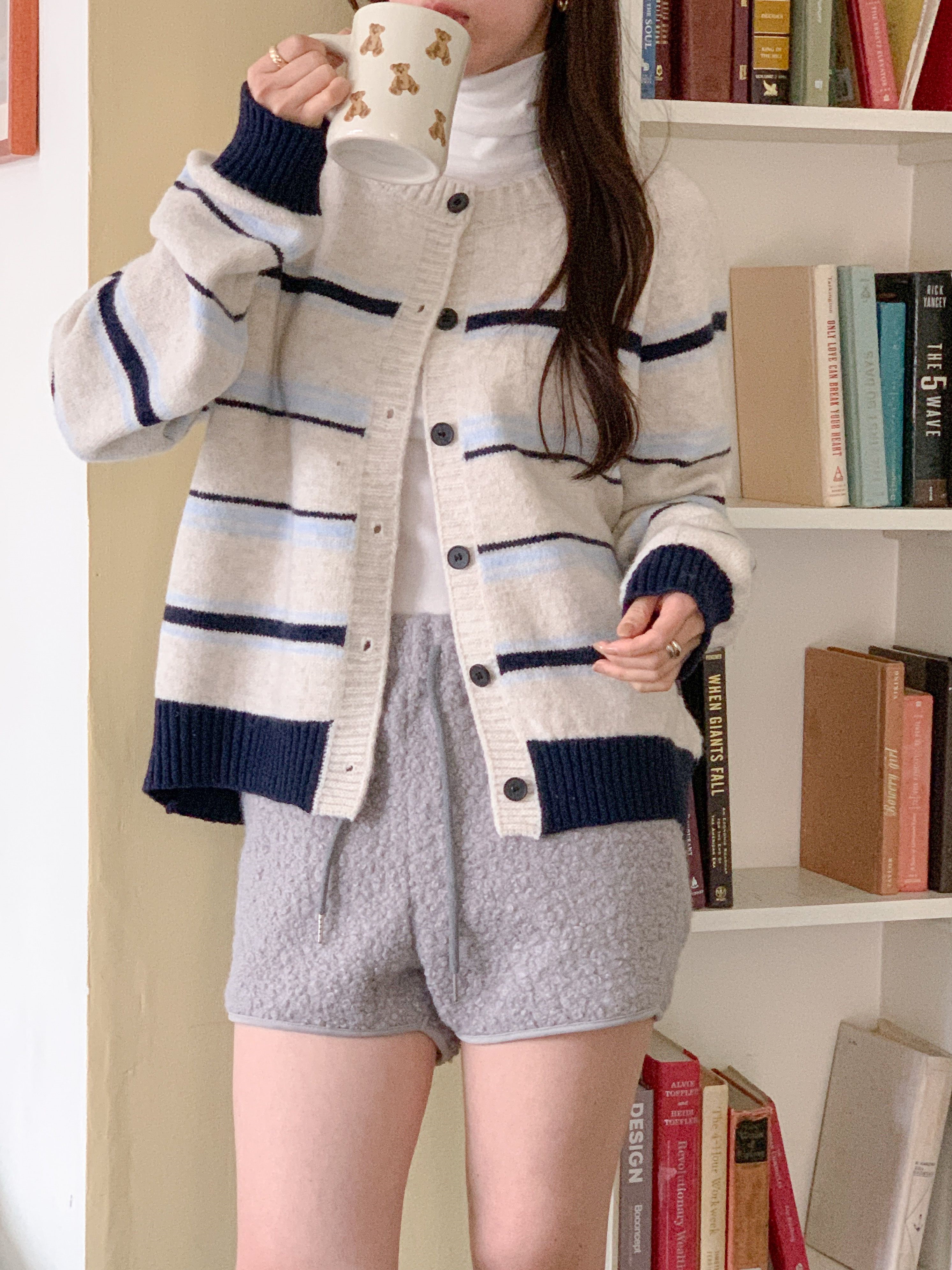 ボタンラウンドネック長袖ボーダーカーディガン | 詳細画像11