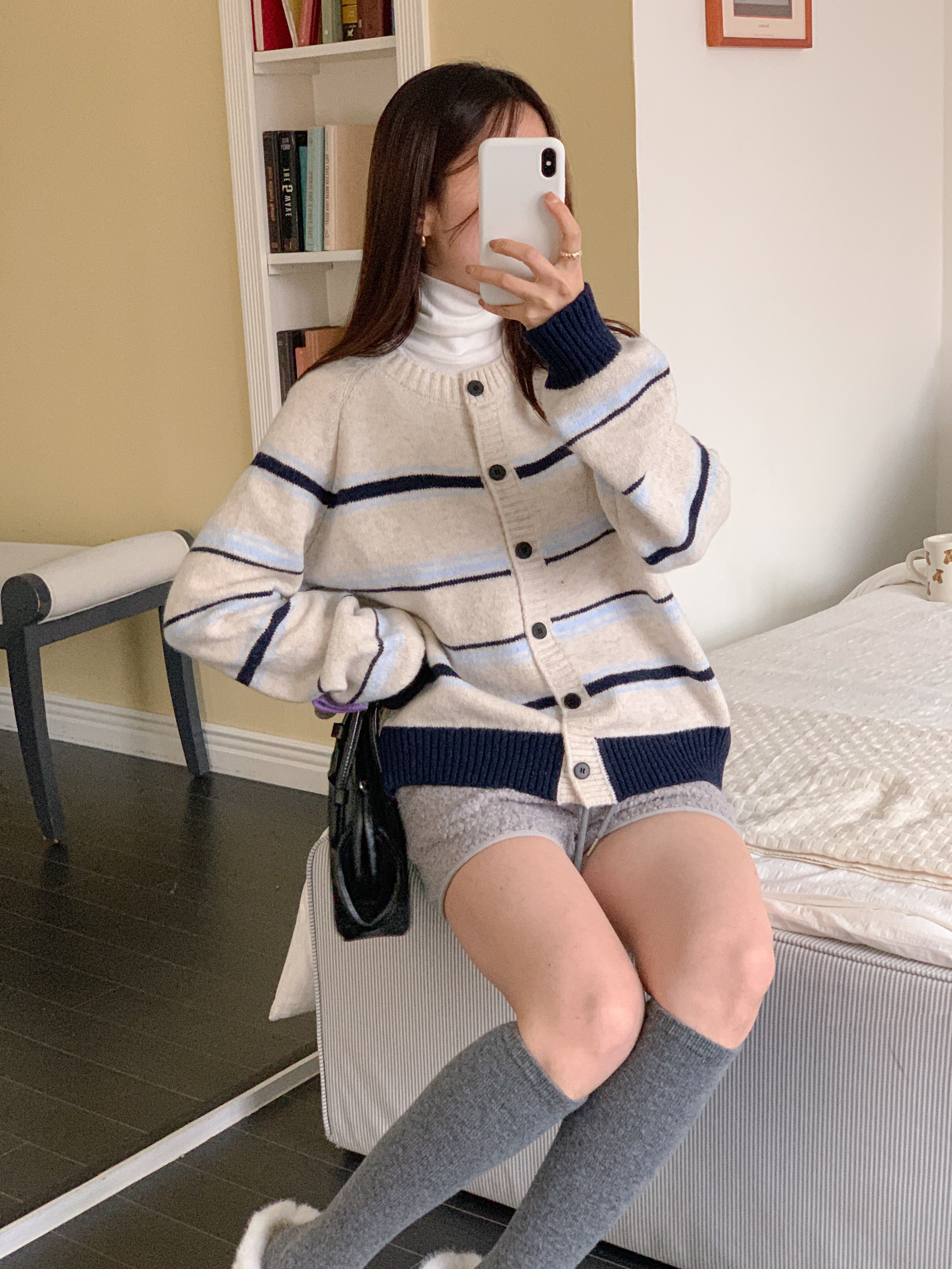 ボタンラウンドネック長袖ボーダーカーディガン | 詳細画像15