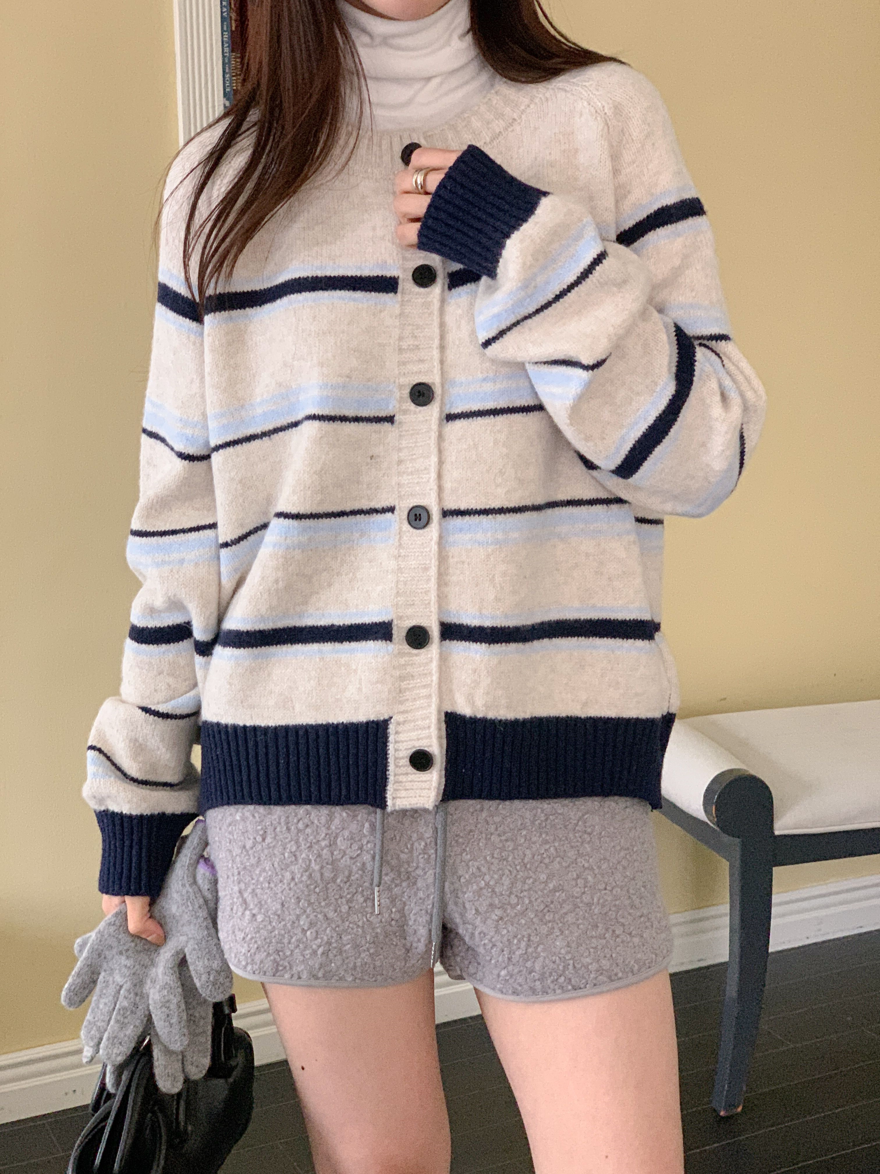 ボタンラウンドネック長袖ボーダーカーディガン | 詳細画像16