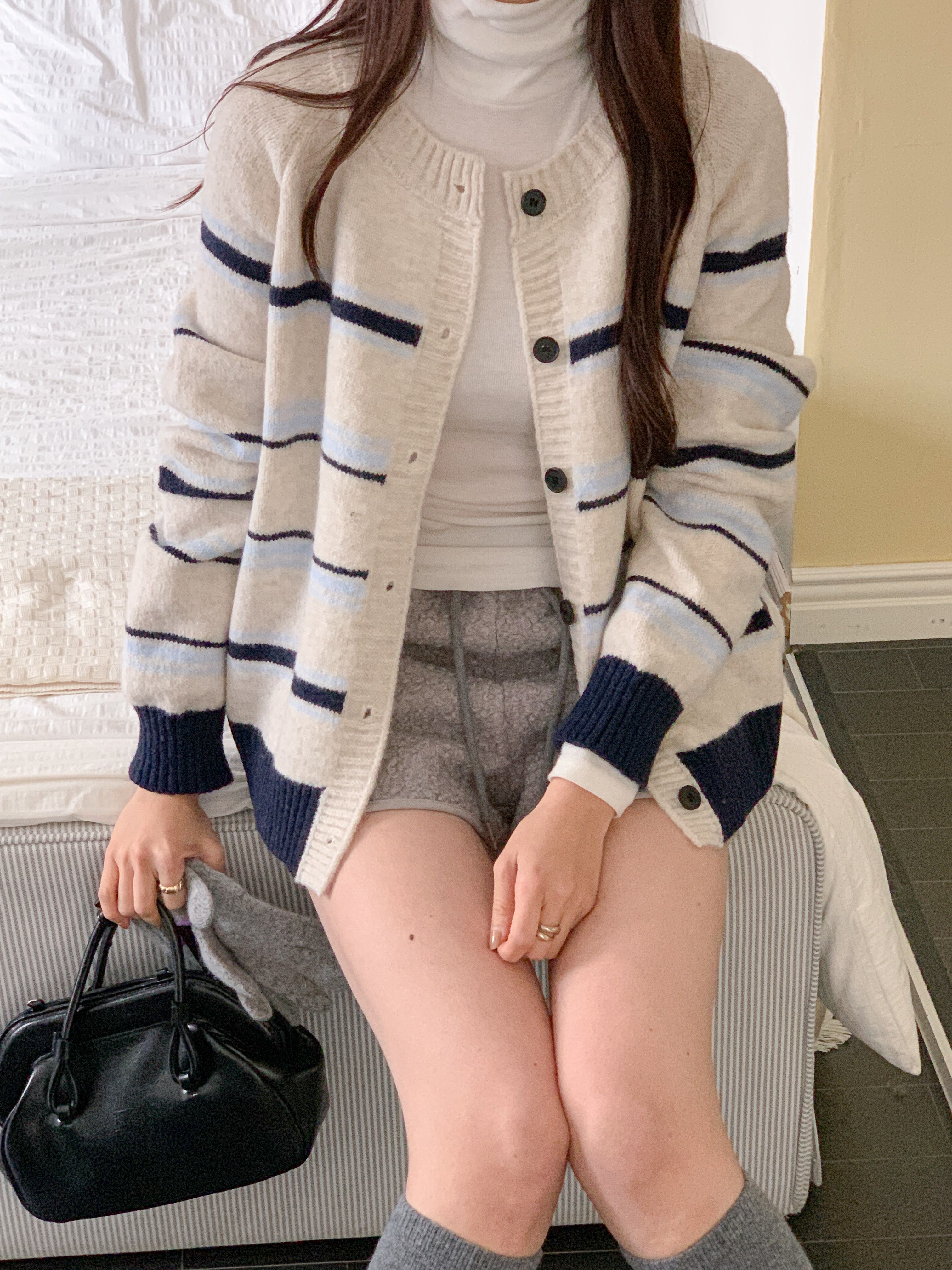 ボタンラウンドネック長袖ボーダーカーディガン | 詳細画像20