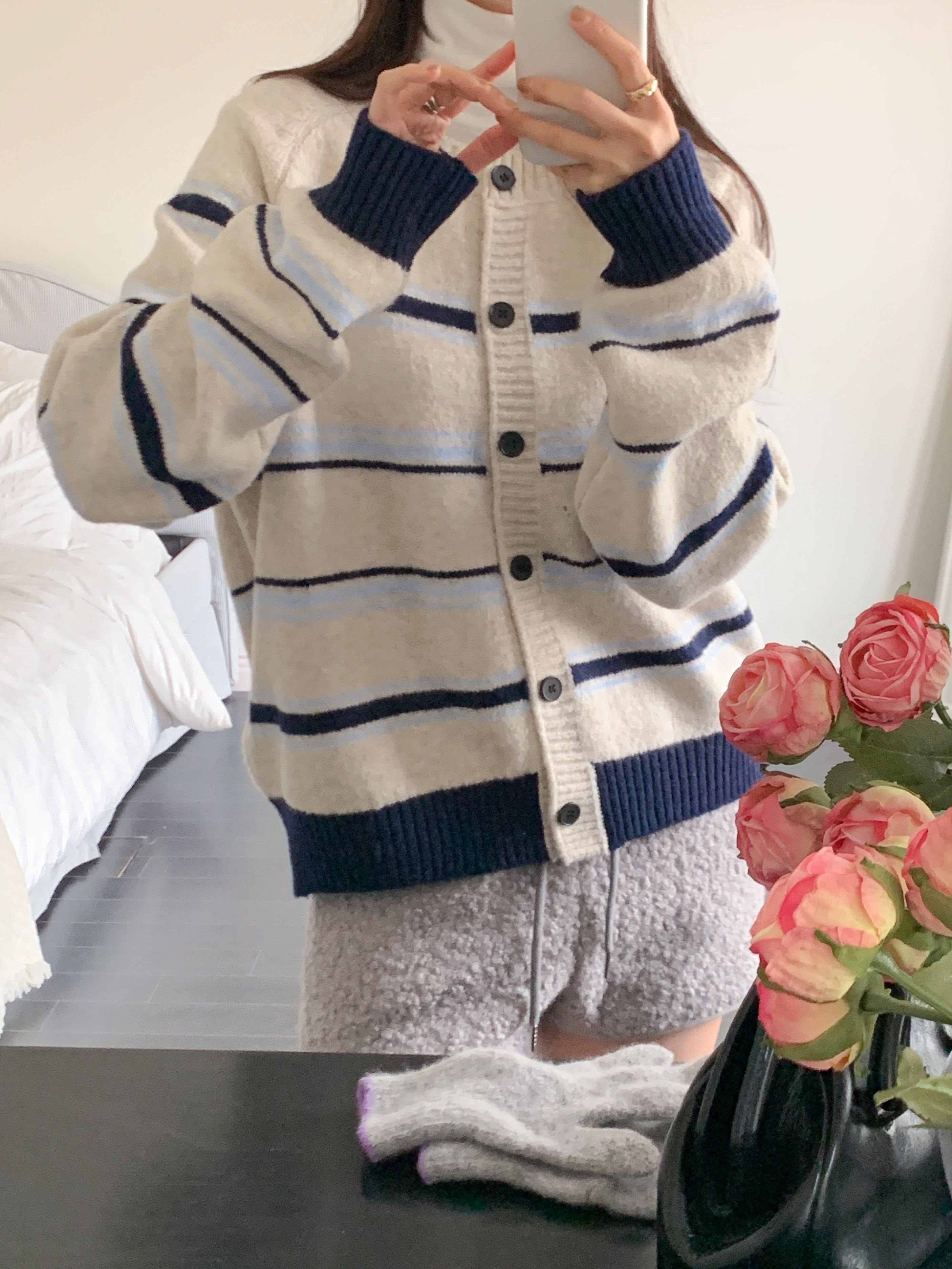 ボタンラウンドネック長袖ボーダーカーディガン | 詳細画像19