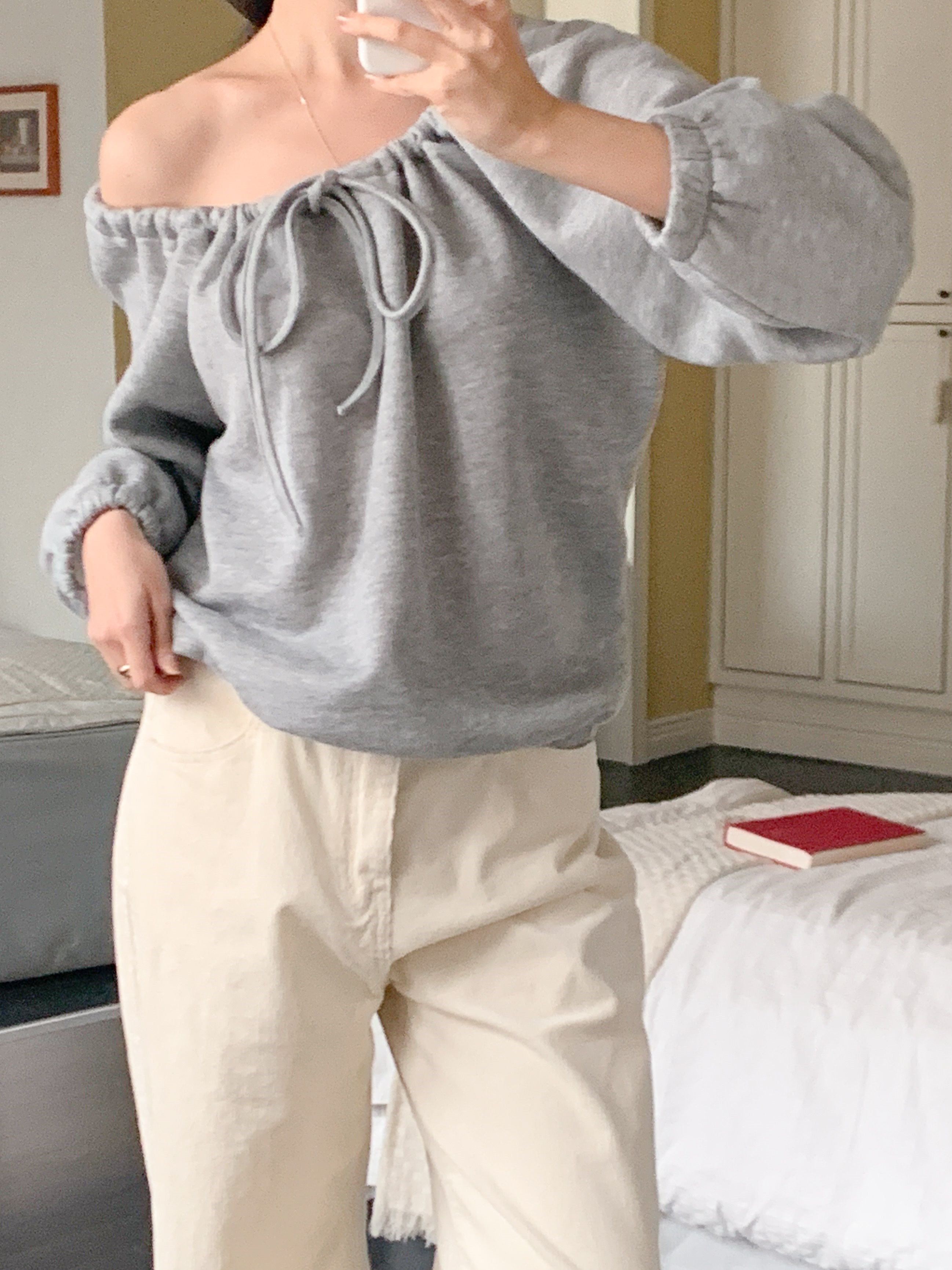 ファー裏地Vネックルーズ長袖レタリングスウェット | 詳細画像5